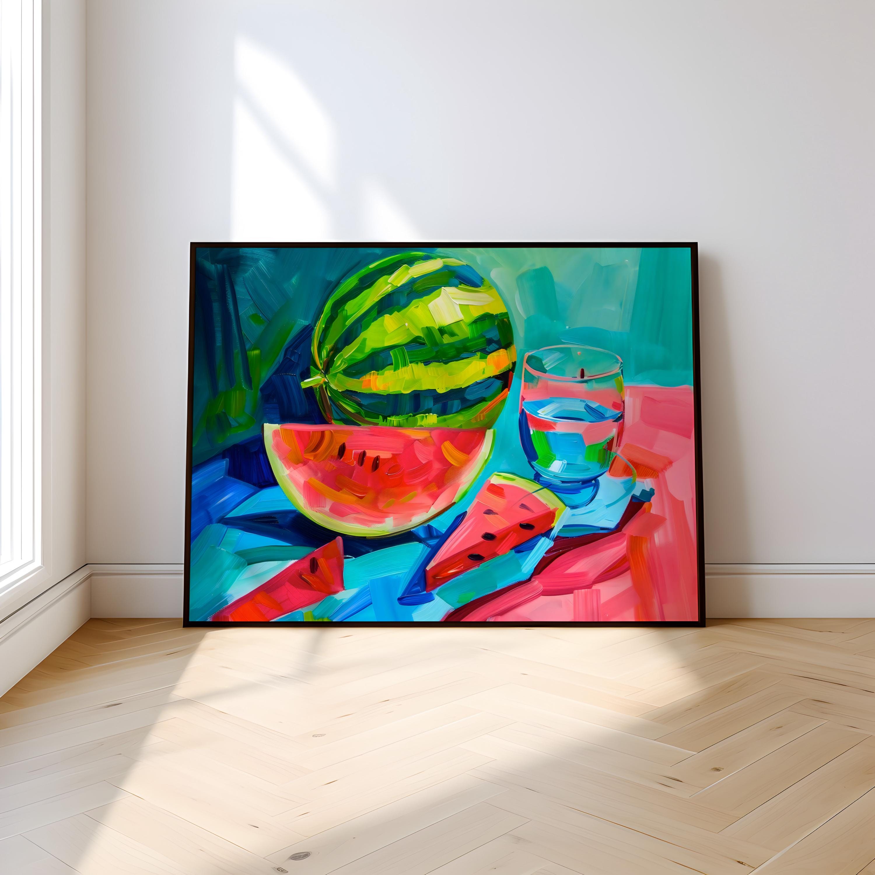 Surreal Watermelon Pop Art: Vibrant & Whimsical Still Life Canvas Print | Bold Abstract Kitchen & Dining Decor