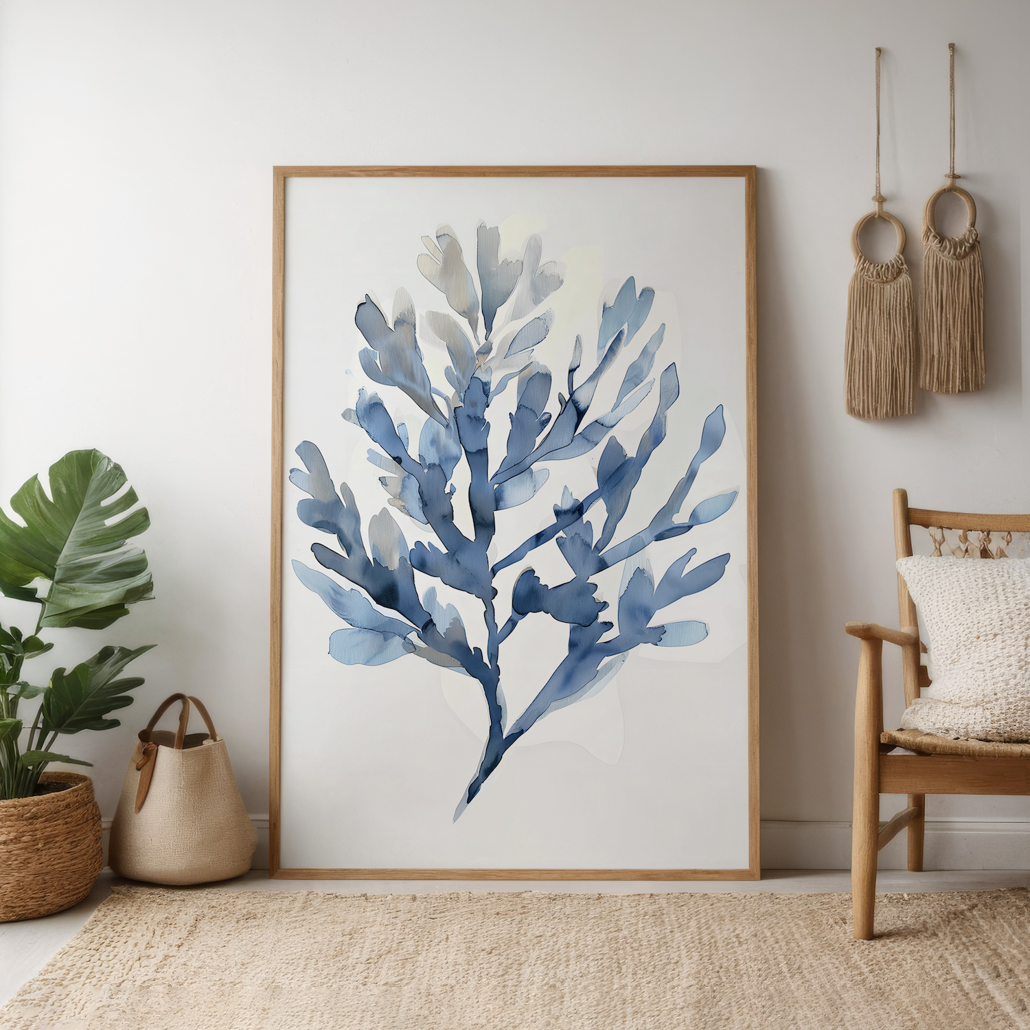 Light Blue Seaweed Watercolor Minimalist Coastal Interactive Wall Art