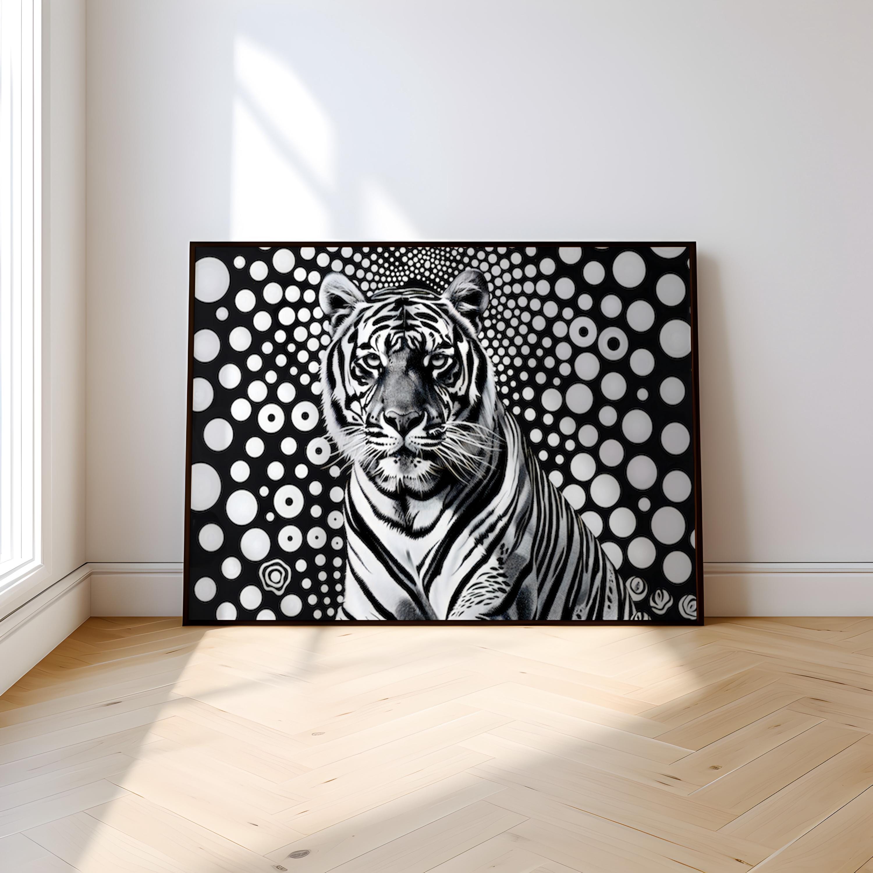Intense Tiger Gaze: Bold Black & White Wildlife Art | Modern Surreal Animal Portrait Decor
