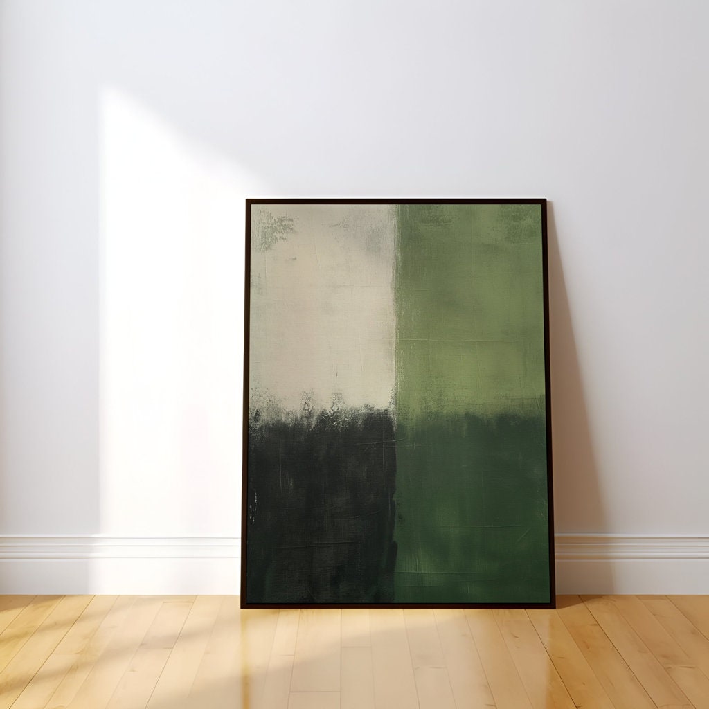 Wabi-Sabi Green: Minimalist Sage & Black Abstract Art | Tranquil & Serene Wall Decor