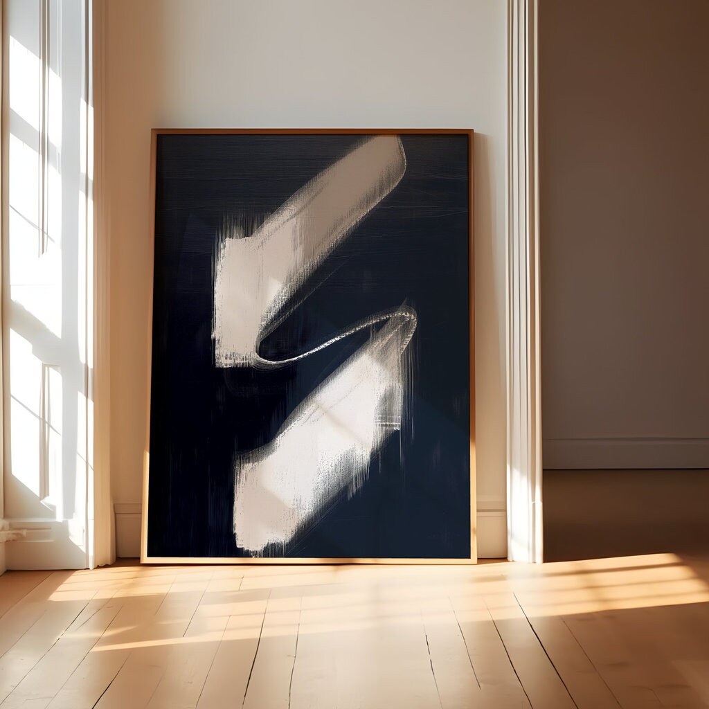 The Serene Path: Minimalist Navy Blue S-Shape Abstract | Modern & Tranquil Wall Decor