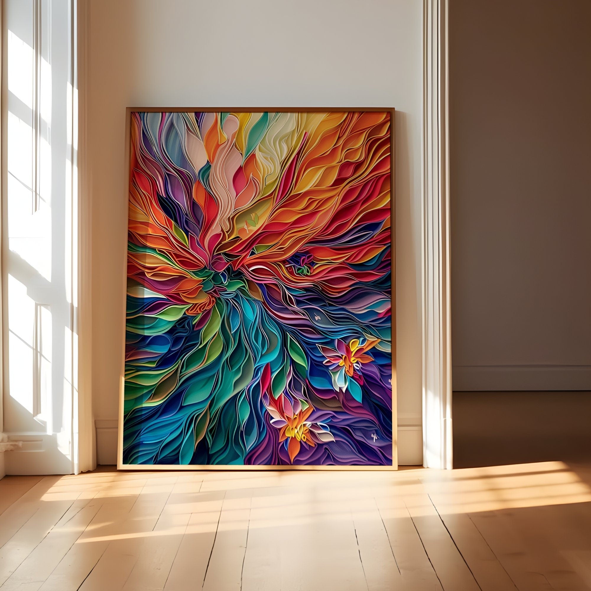 Large Vivid Colorful Glass Art and Paper Quilling in Vibrant Contemporary Style Interactive Wall Art