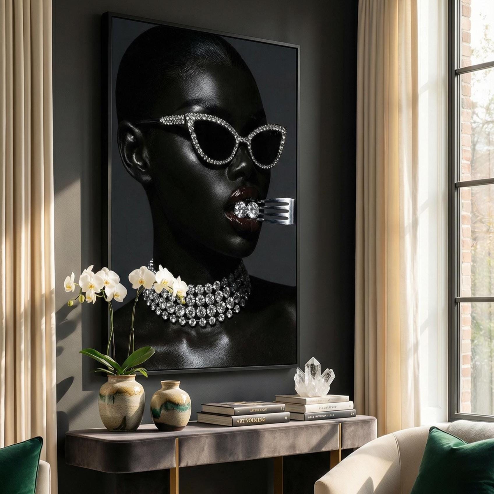 Diamond Black Wall Art Print, Luxury Modern Style (Framed or Canvas)