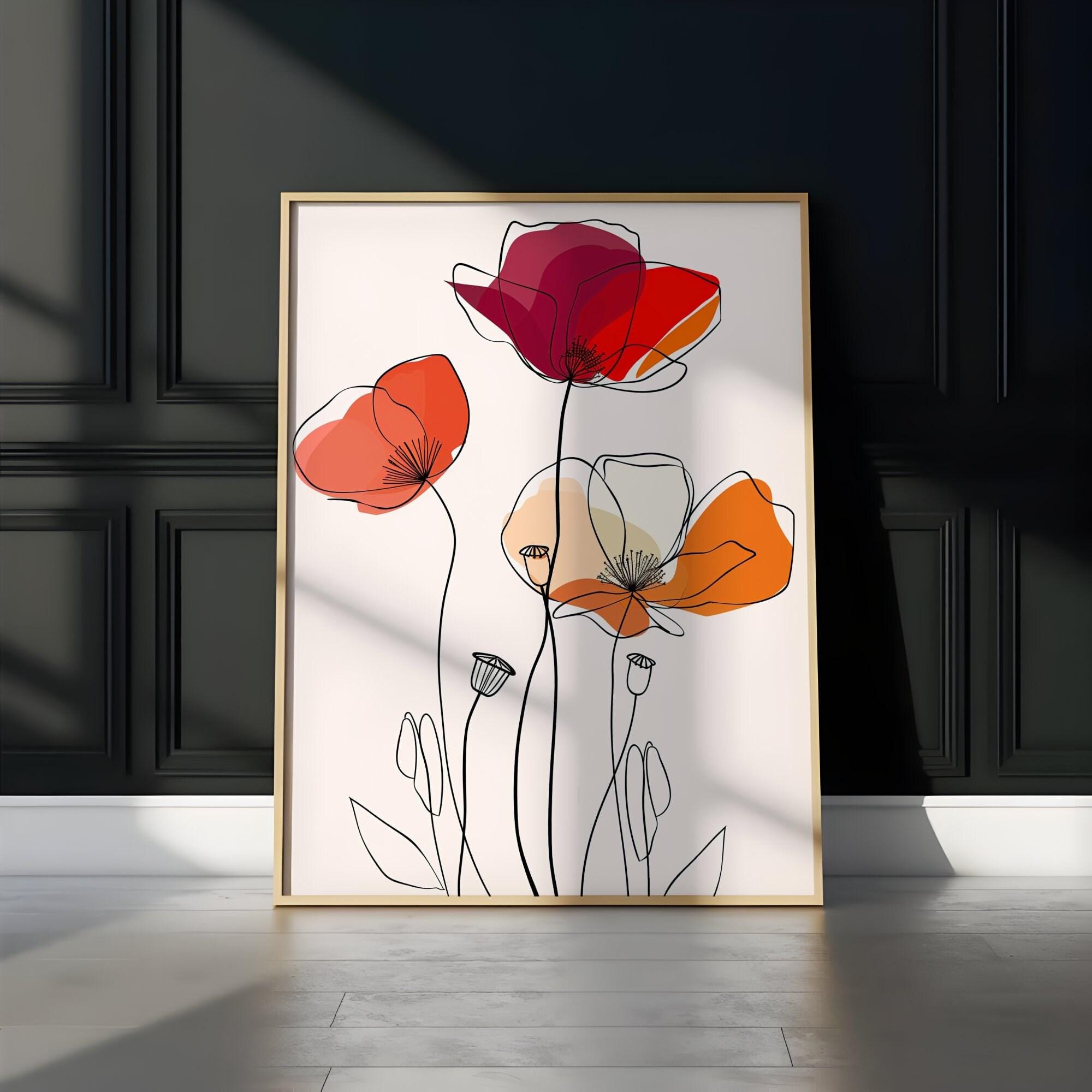Floral Line Art Print: Minimalist Modern Decor (Canvas or Paper)