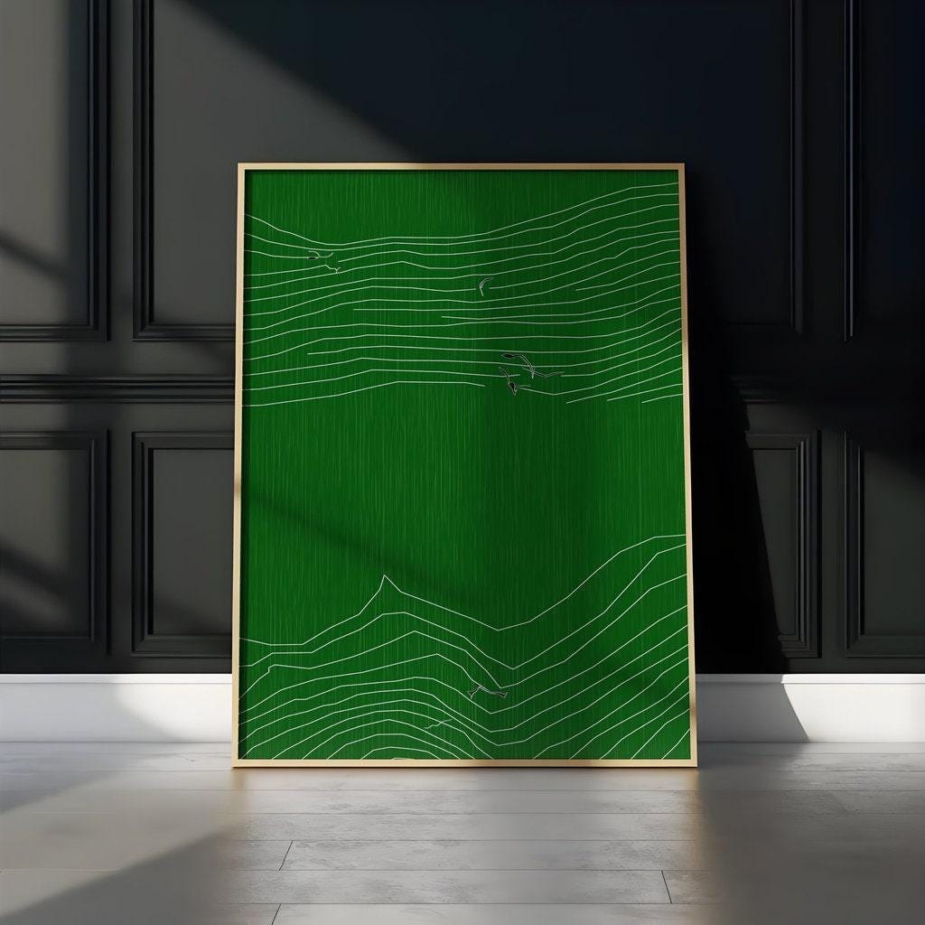 Zen Inspired Canvas Art, Minimalist Green Line Drawing (Ready to Hang)