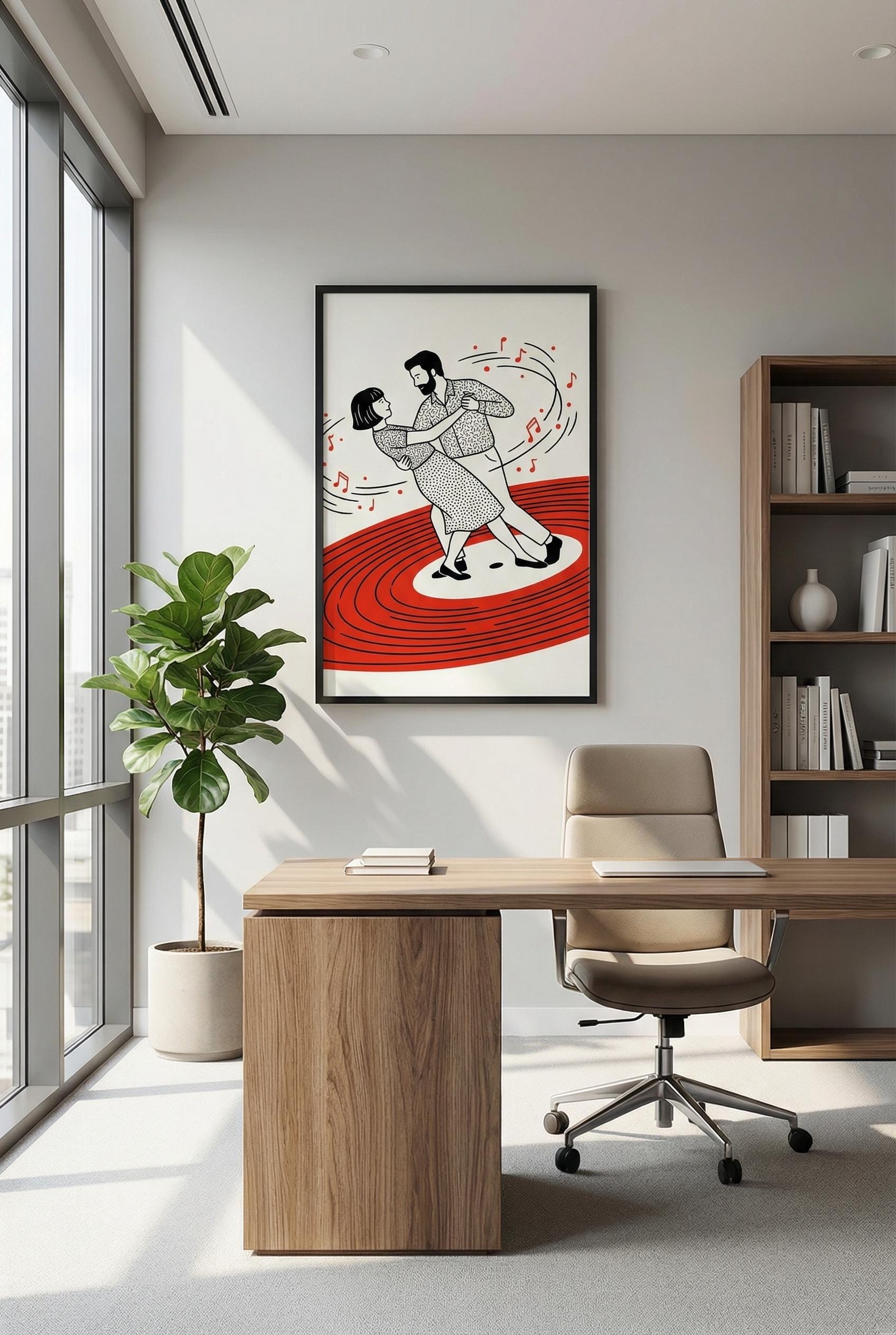 Music Disc Wall Art: Dancing Couple Silhouette - Modern Home Decor
