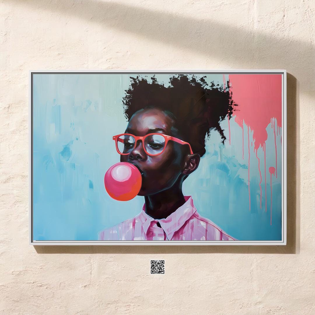 Bold Identity Wall Art: Girl with Glasses Blowing Bubble Gum