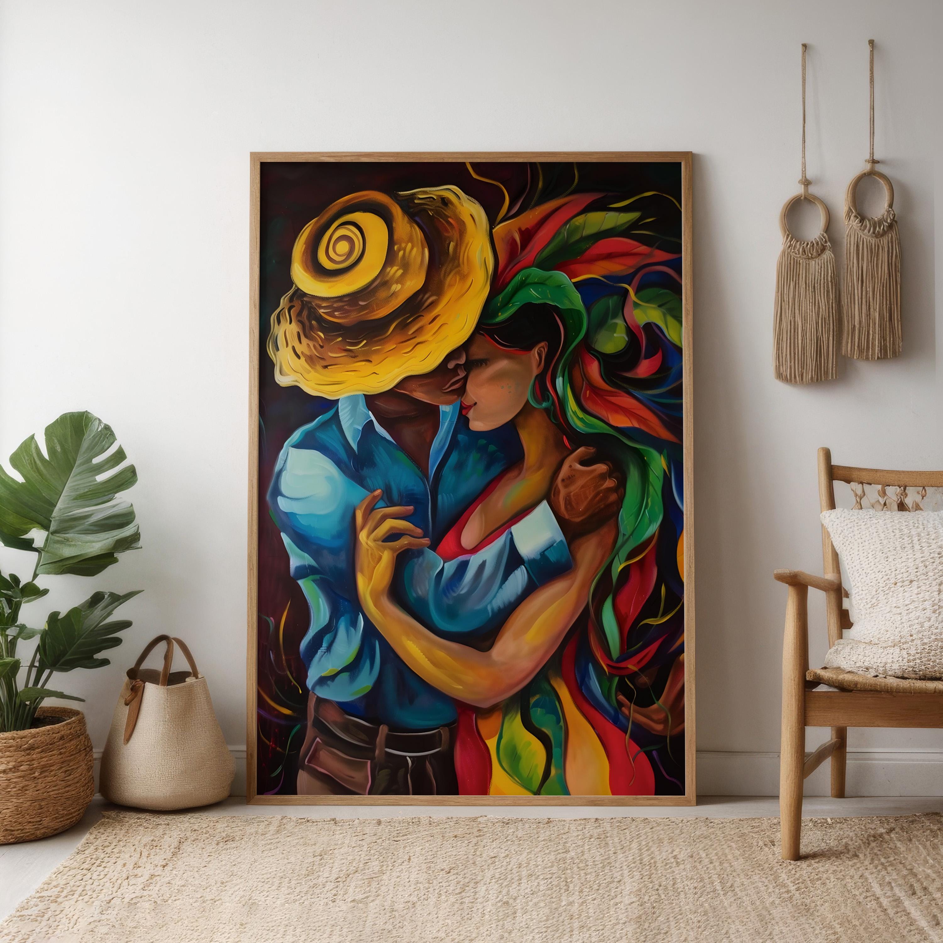 Cosmic Embrace: Vibrant Abstract Lovers Portrait | Psychedelic & Romantic Wall Art