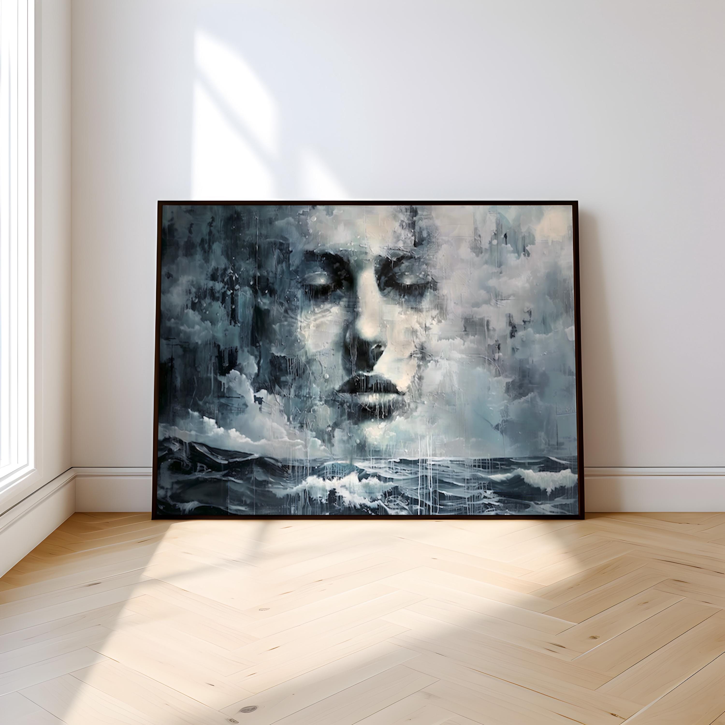 The Storm Within: Moody Abstract Face & Landscape Art | Dramatic & Contemplative Wall Decor