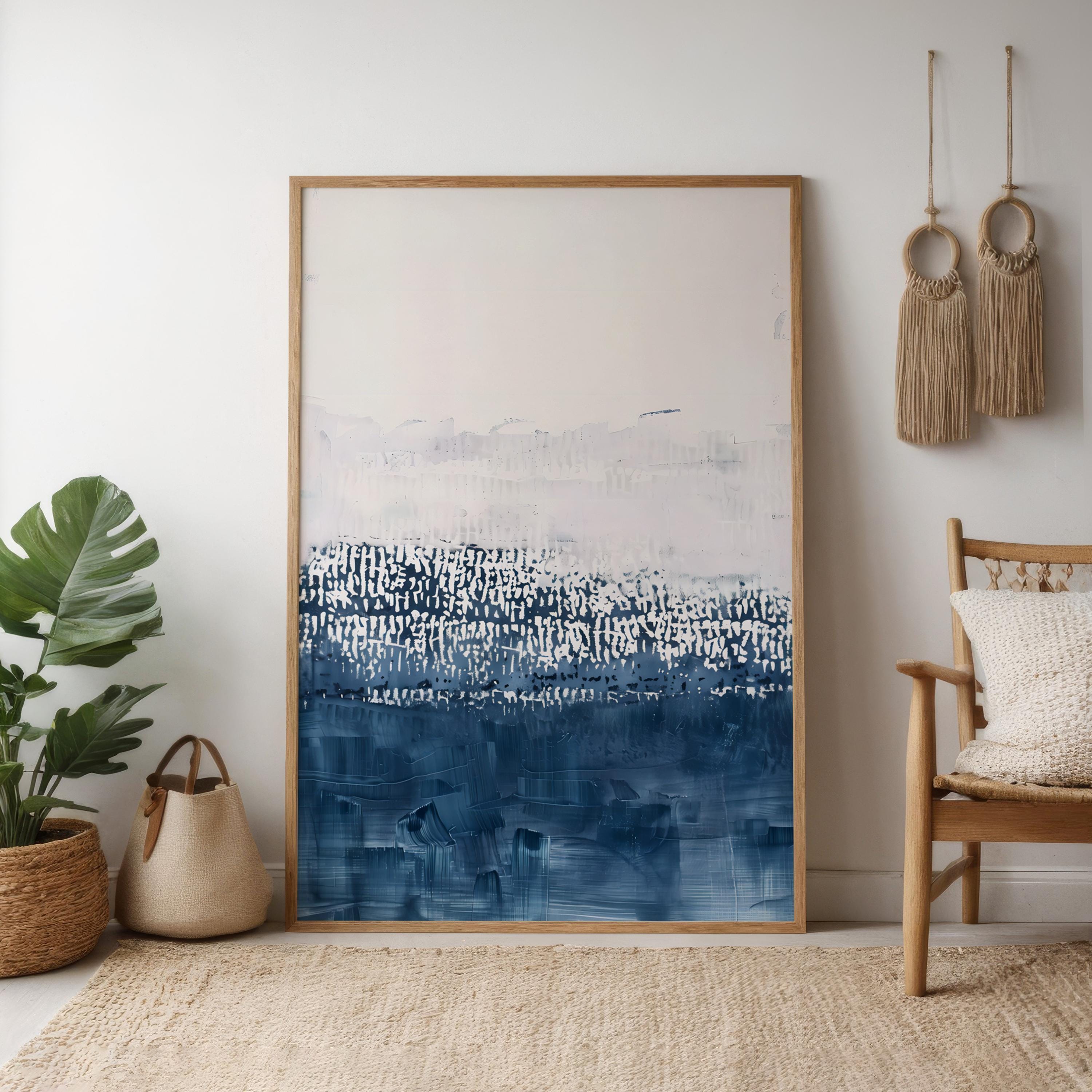 Abstract Wave Wall Art: Persian Blue and White - Modern Minimalist Style