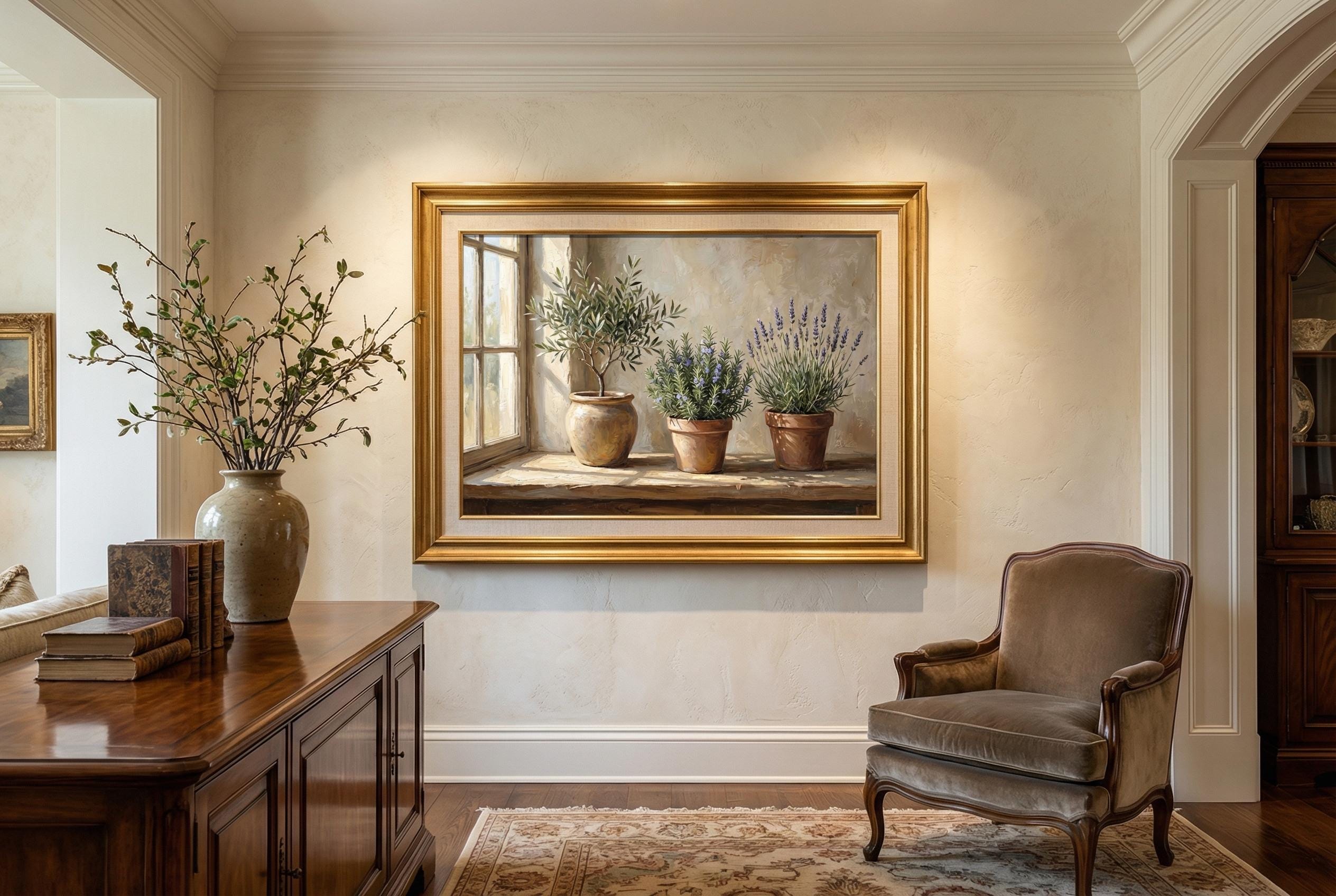 Olive Tree Art Print: Plants and Pots, Beige Tones
