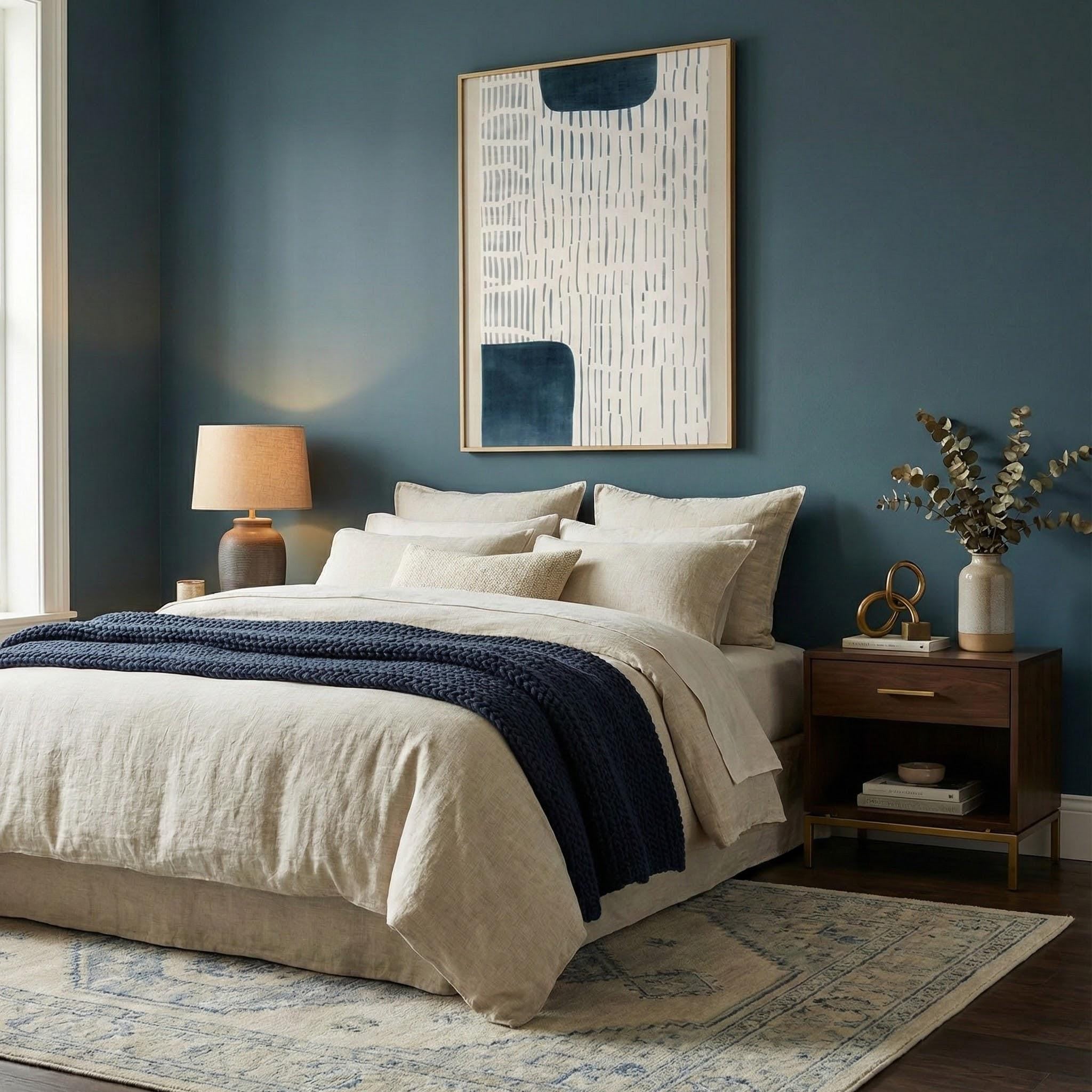 White Persian Blue Wall Art: Modern Abstract, Neutral Decor
