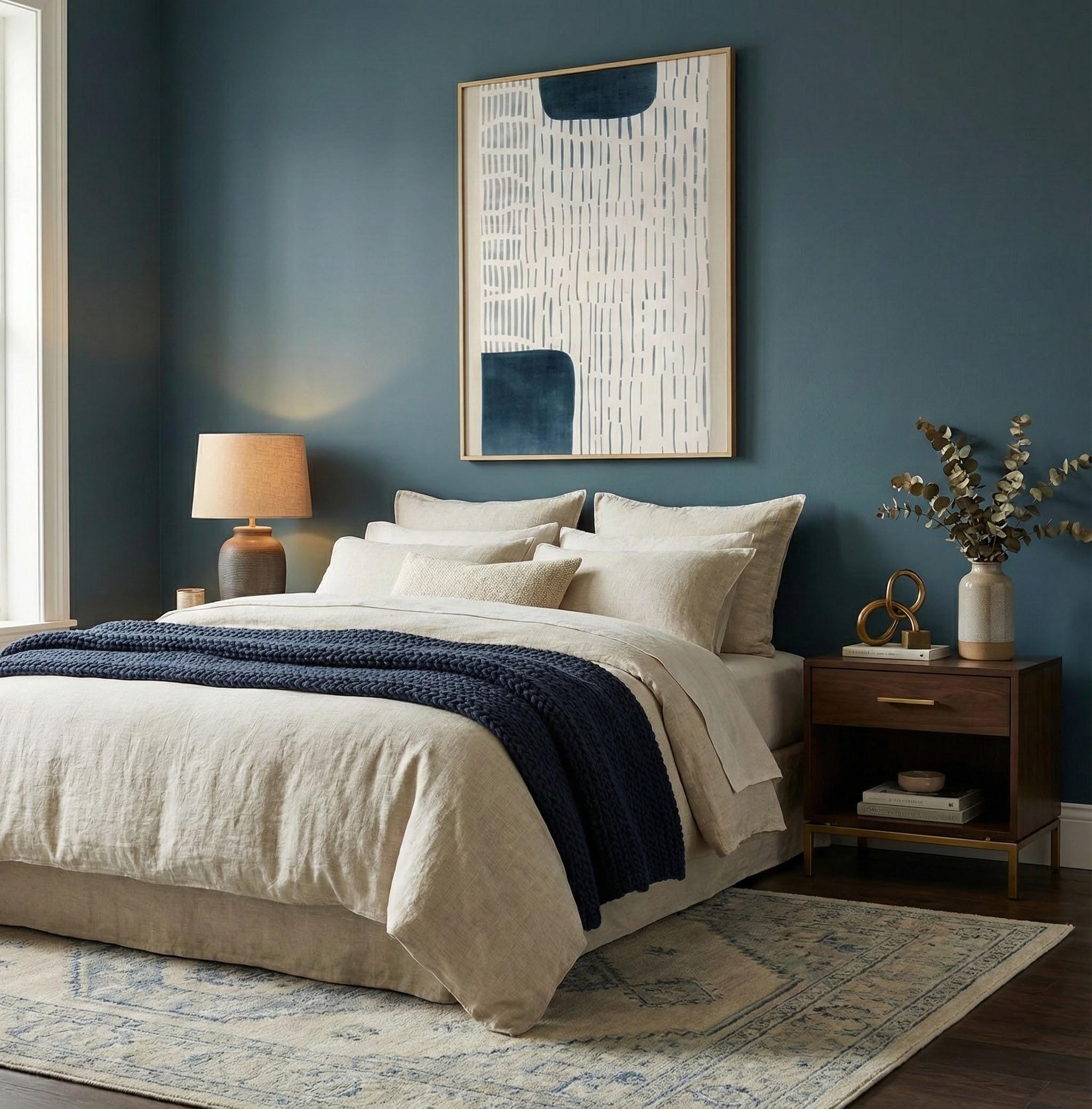 White Persian Blue Wall Art: Modern Abstract, Neutral Decor