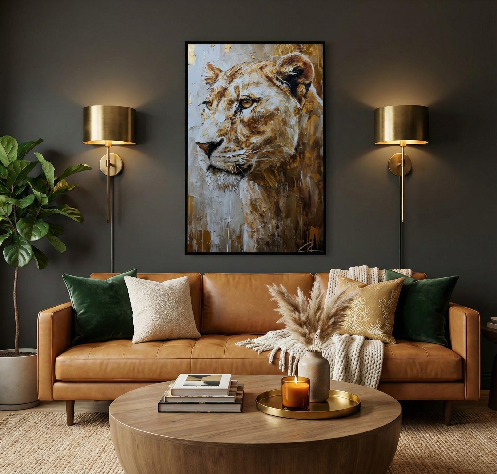Lioness Wall Art: Graceful Wild Spirit in Gold (Canvas or Print)