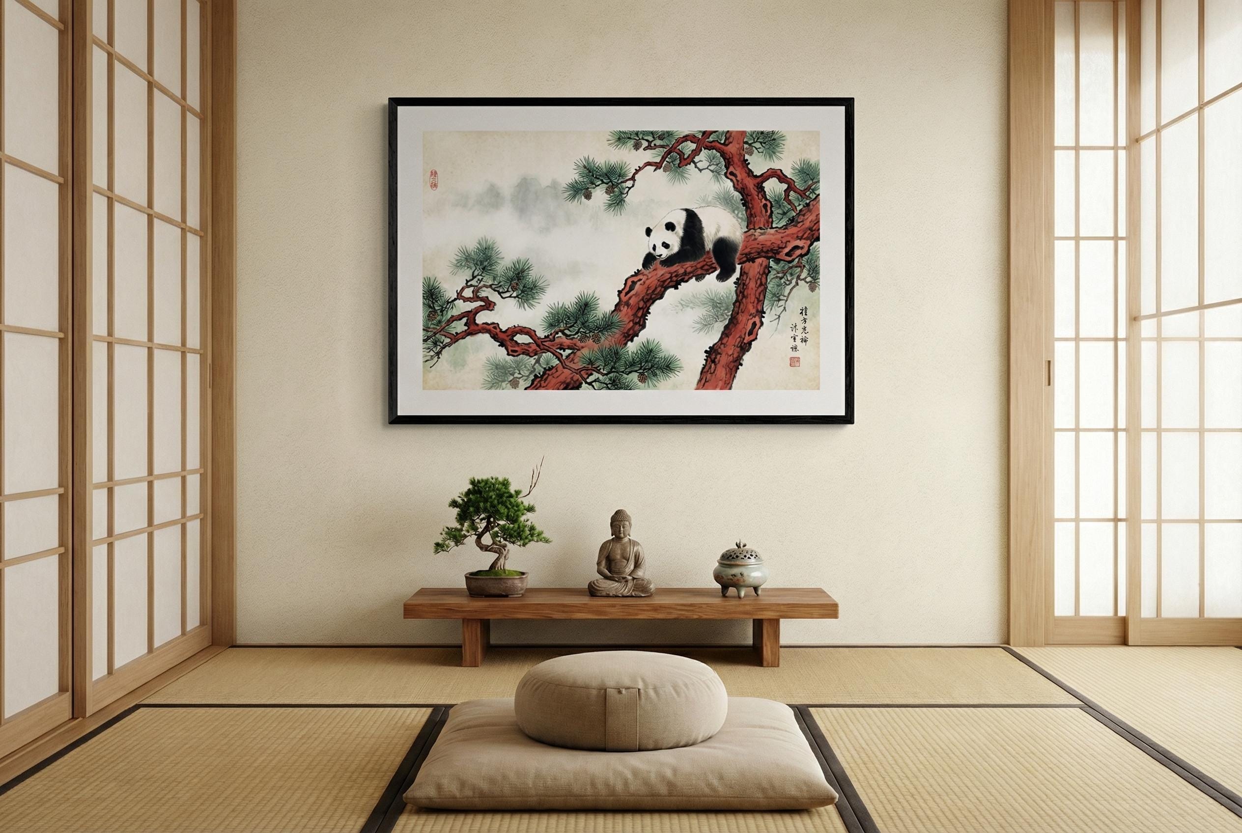 Panda Wall Art: Tree and Nature Design (Framed or Rolled Canvas)