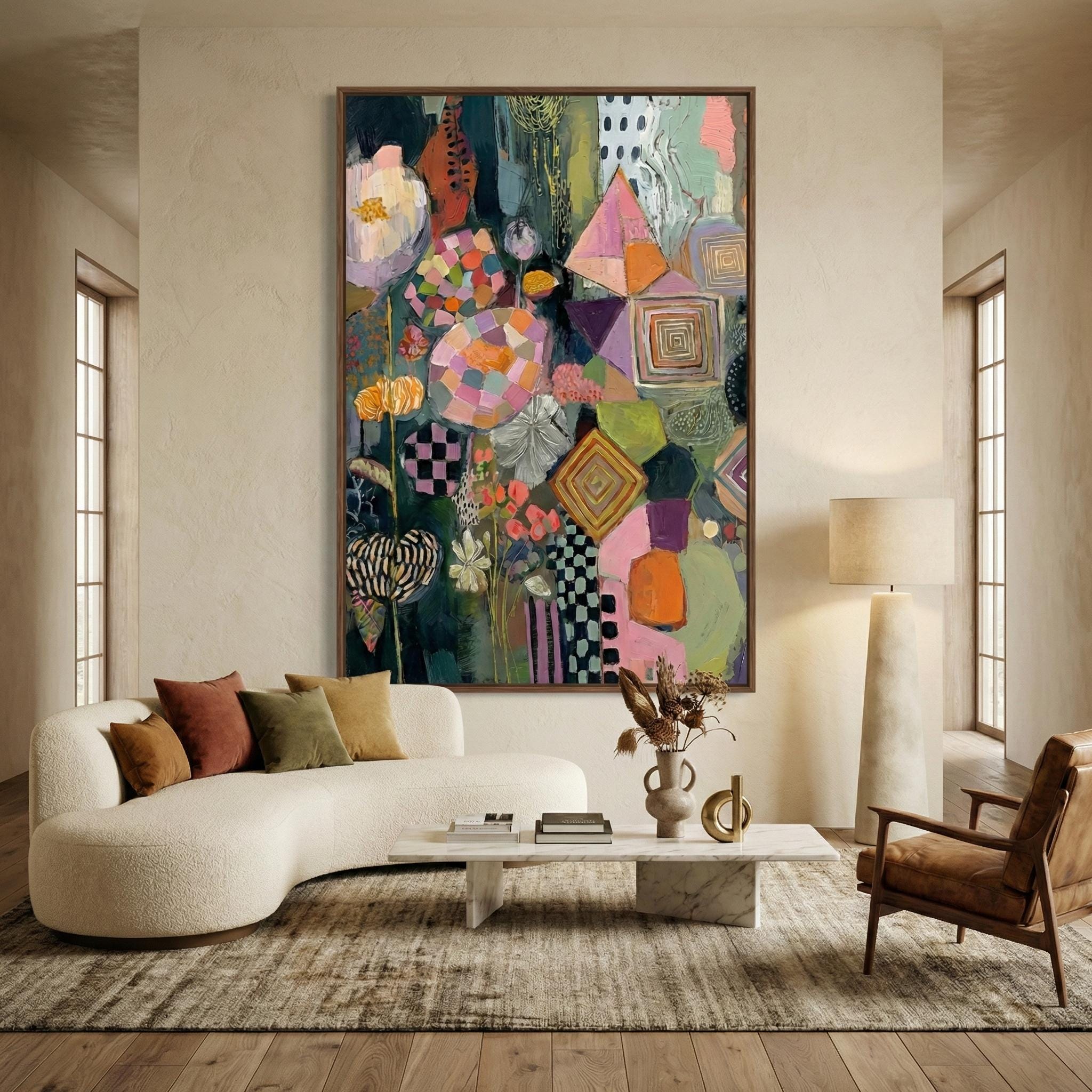 Floral Wall Art Print: Vibrant Boho Colors - Mixed Media Style