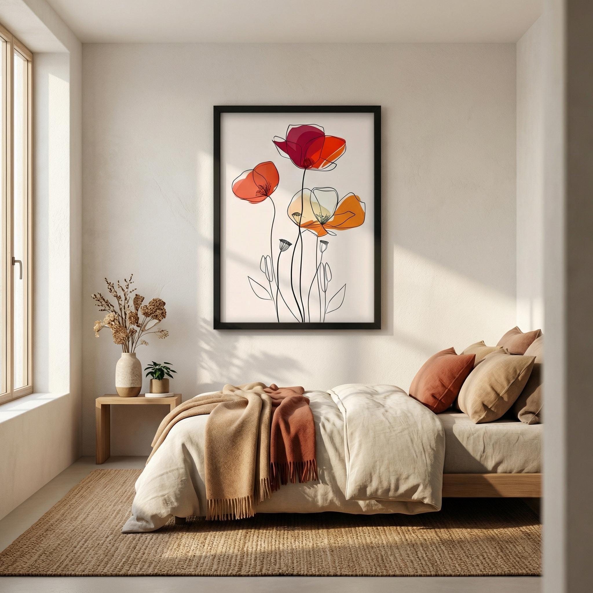 Minimalist Floral Wall Art - Simple Line Drawing on Canvas