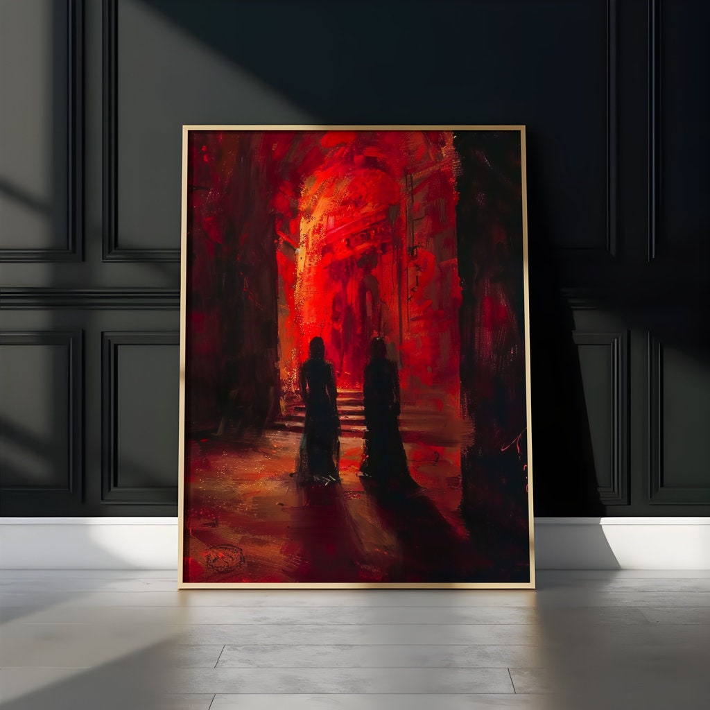 The Crimson Corridor: Mysterious Dark Hallway Art | Moody, Suspenseful & Eerie Wall Decor