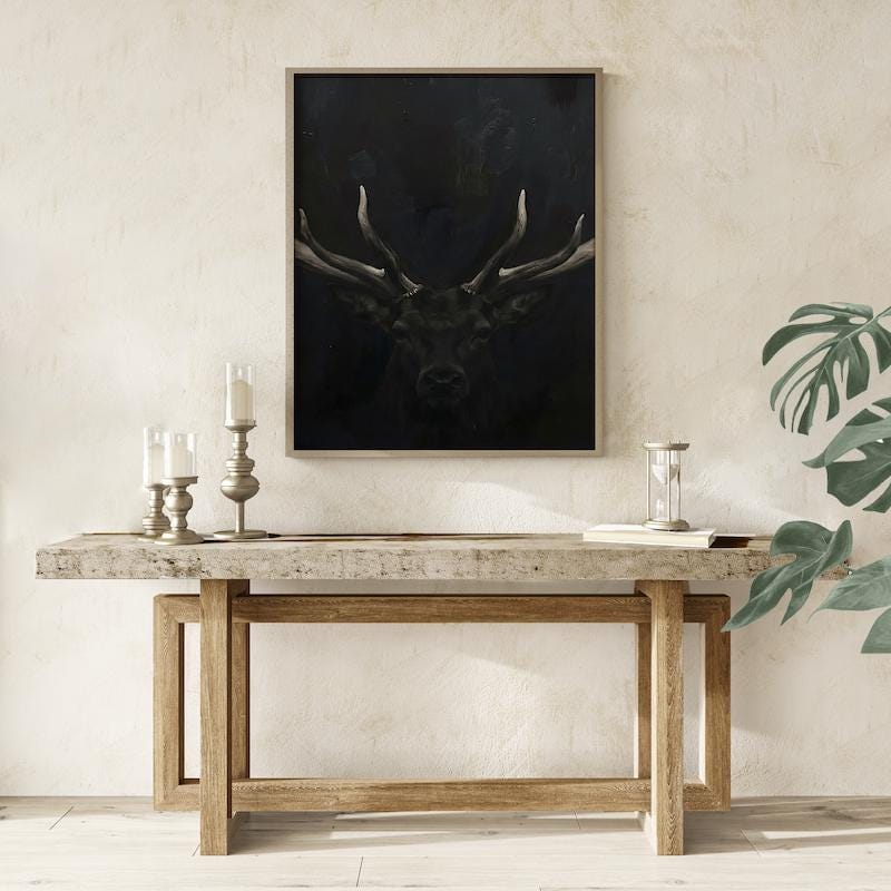Moody Stag Canvas Print - Dark Deer with Chiaroscuro Lighting