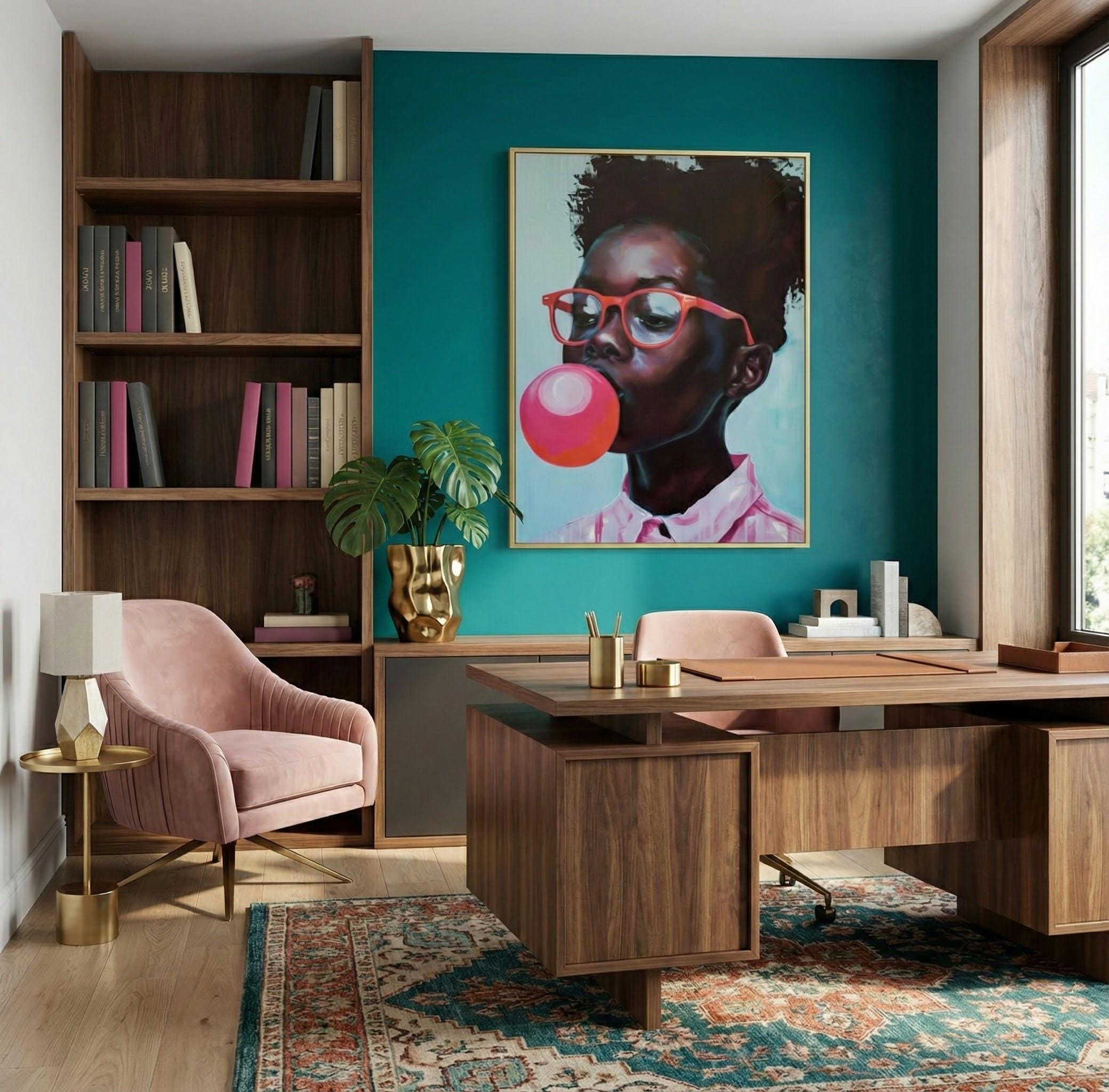 Bubblegum Girl Canvas Art - Trendy Modern Wall Decor