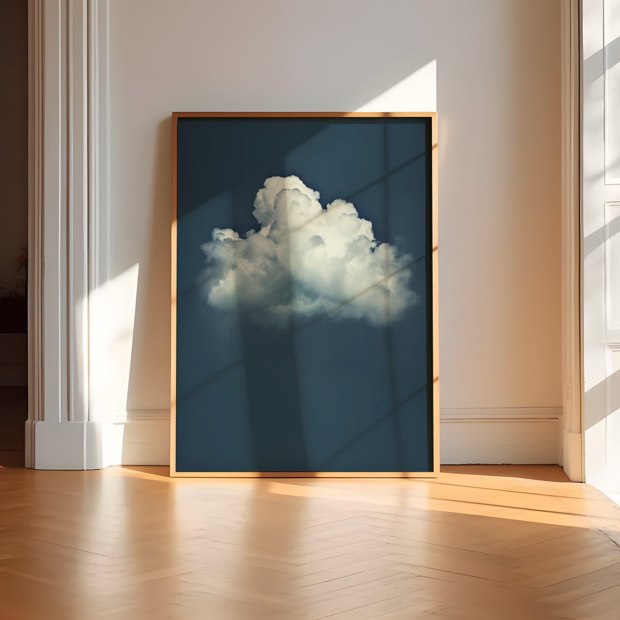Moody Blue Sky Wall Art - Minimalist Solitary Cloud Print