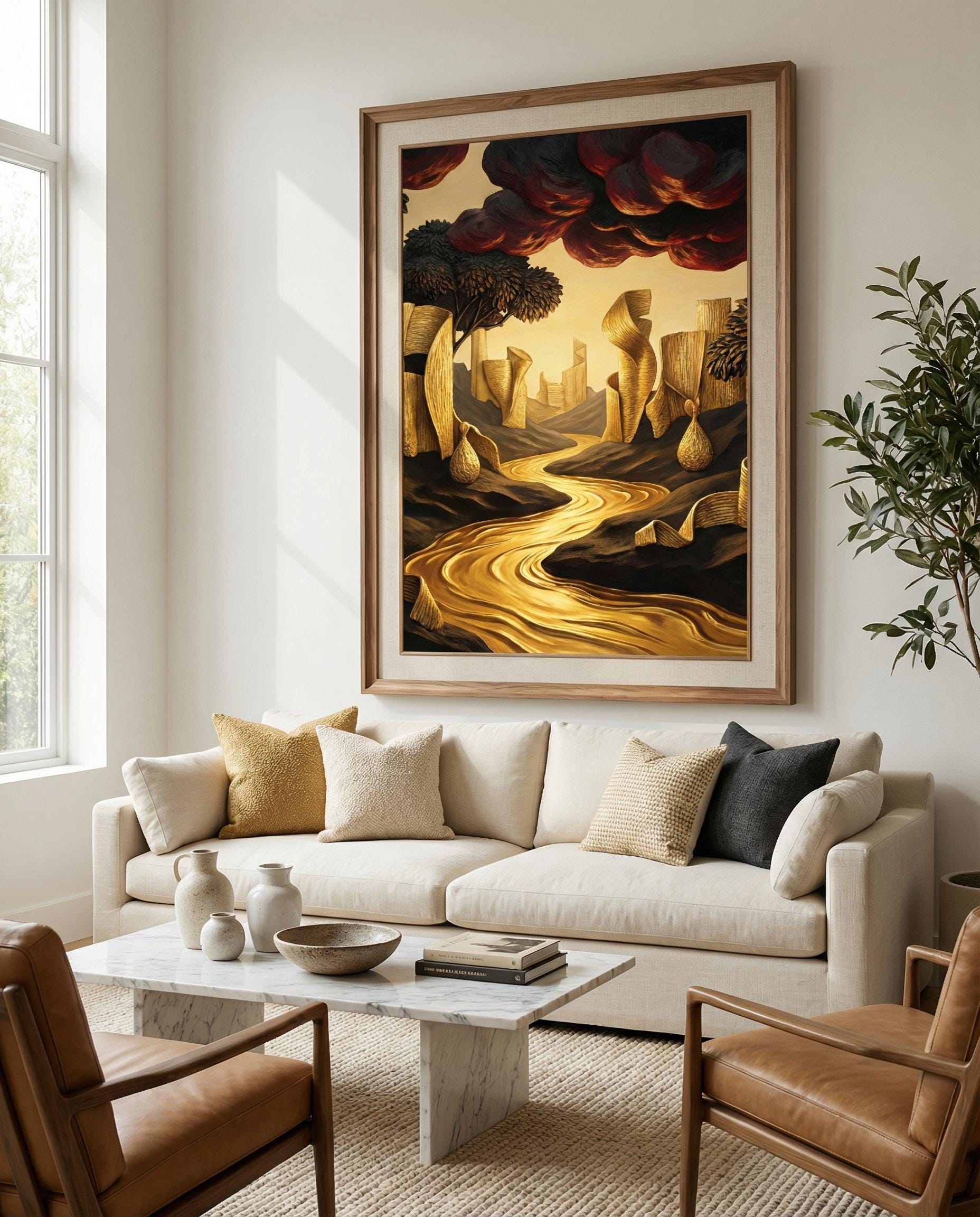 Landscape Wall Art Print: Golden River Scene - Ready to Hang