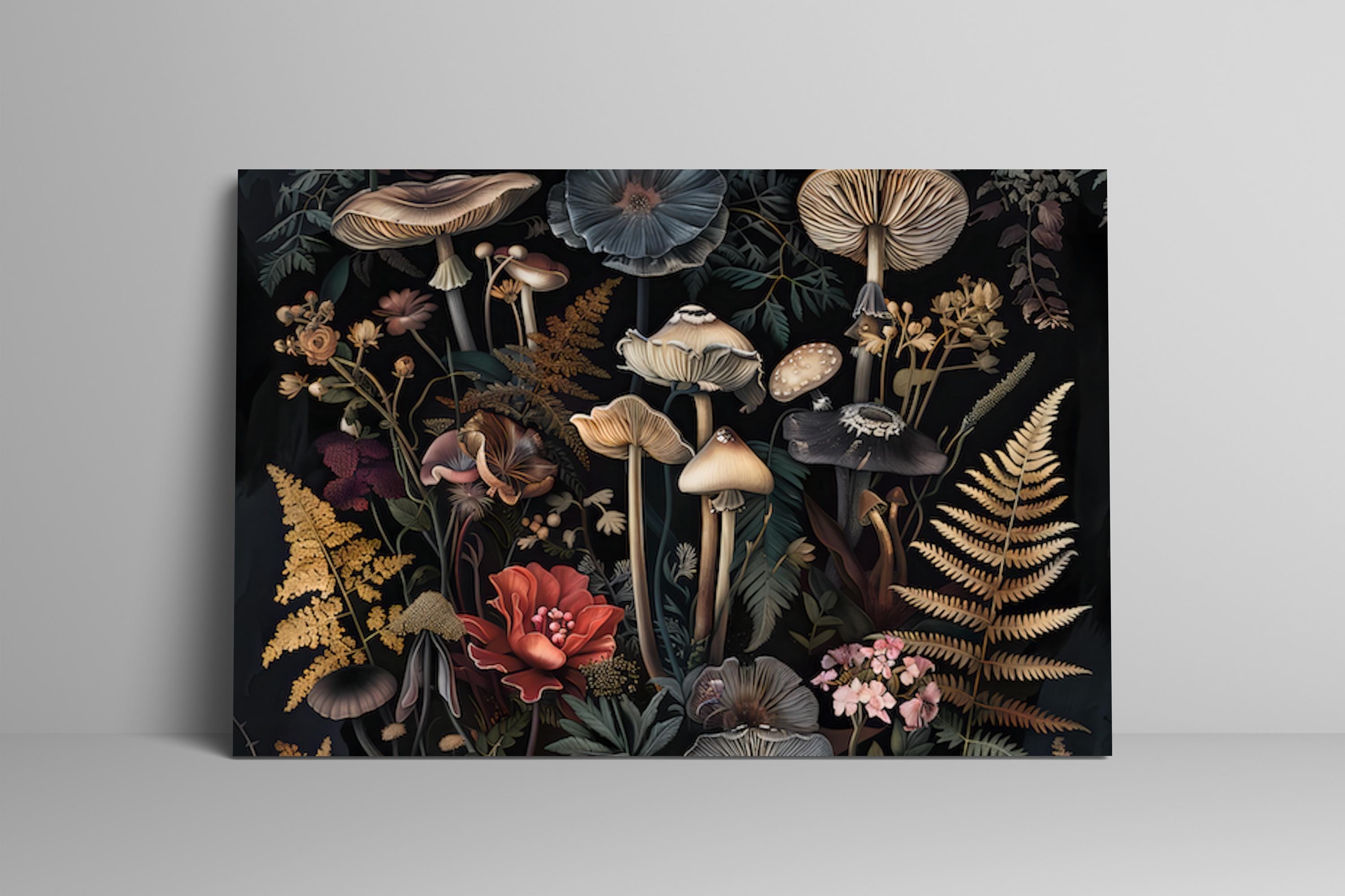 Enchanted Fungi: Dark Botanical Mushroom Art Print | Moody & Magical Forest Floor Decor