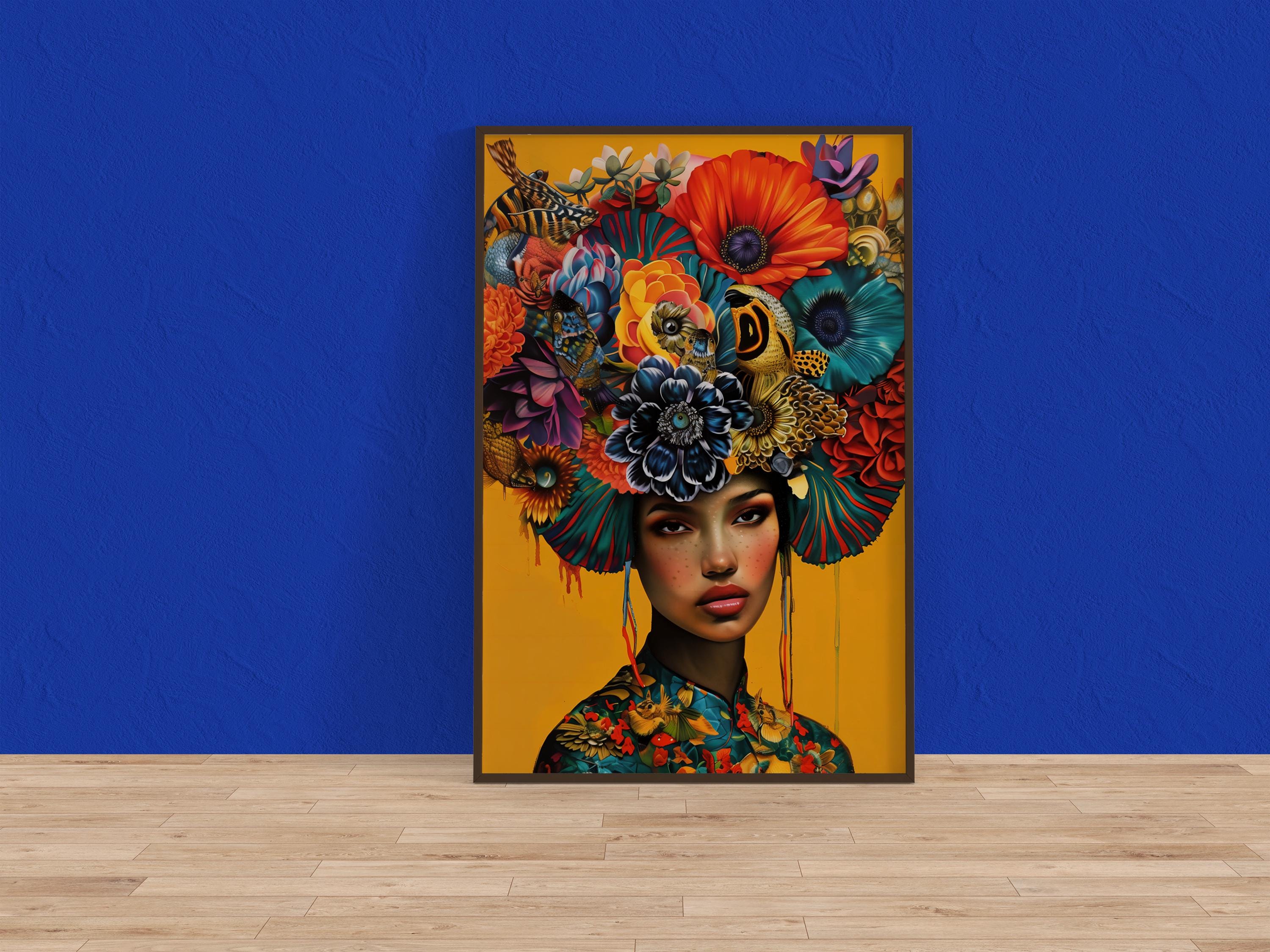 The Empress: Vibrant Floral Headdress Art | Modern & Elegant Botanical Portrait