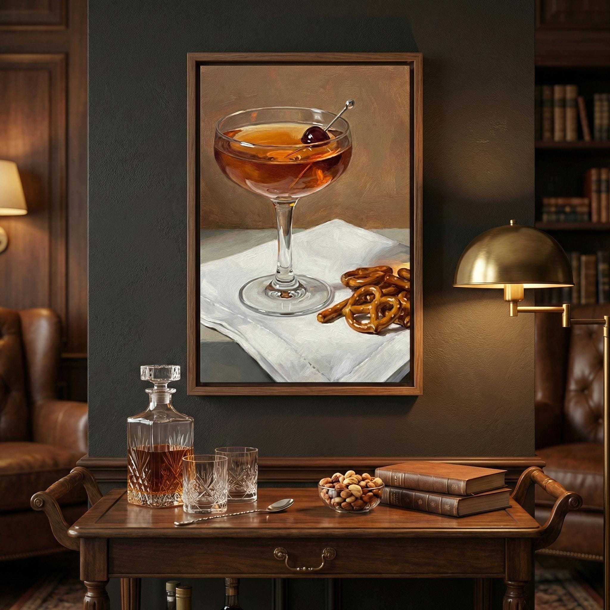 Mid Century Manhattan Cocktail Print - Moody Bar Cart Decor
