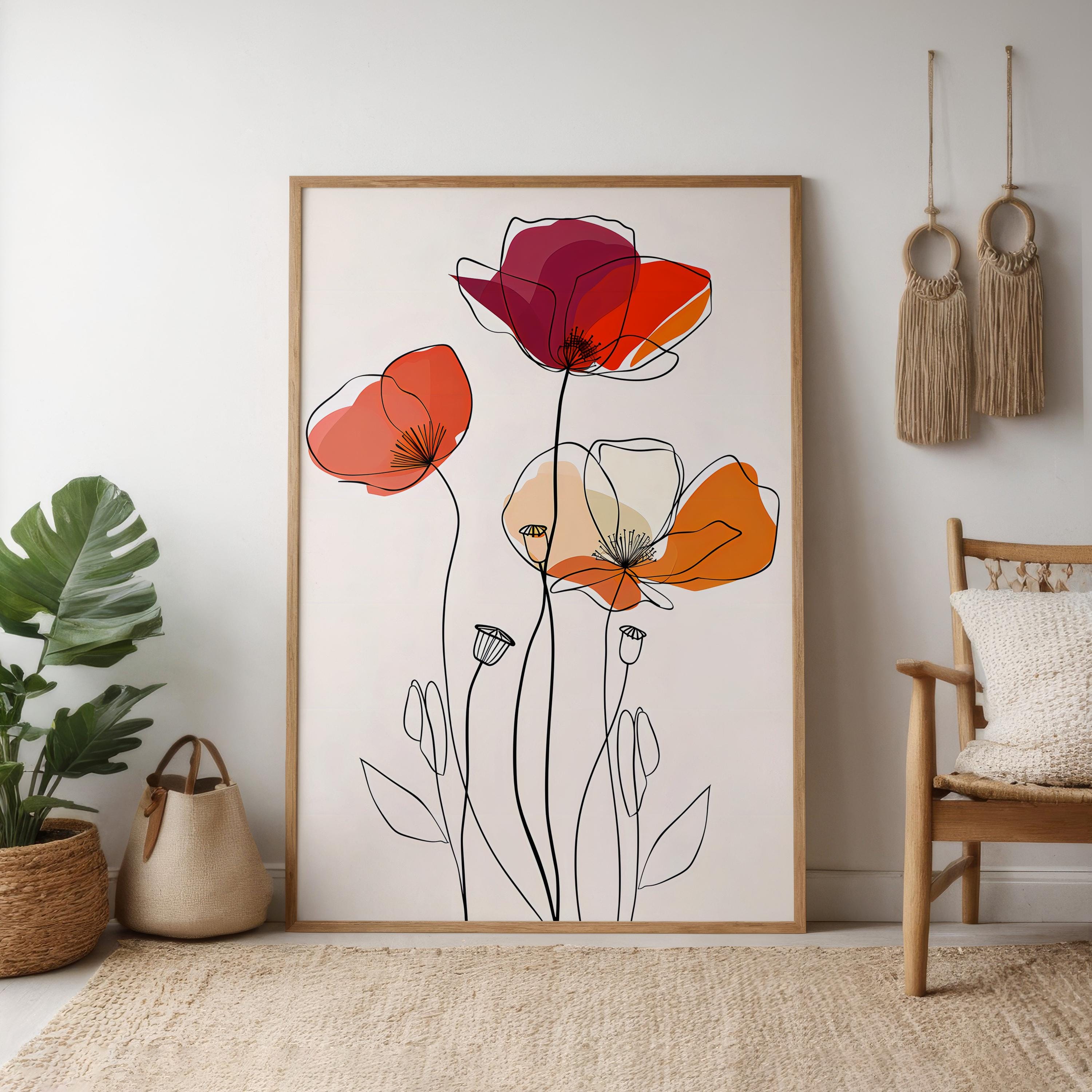 Floral Line Art Print: Minimalist Modern Decor (Canvas or Paper)