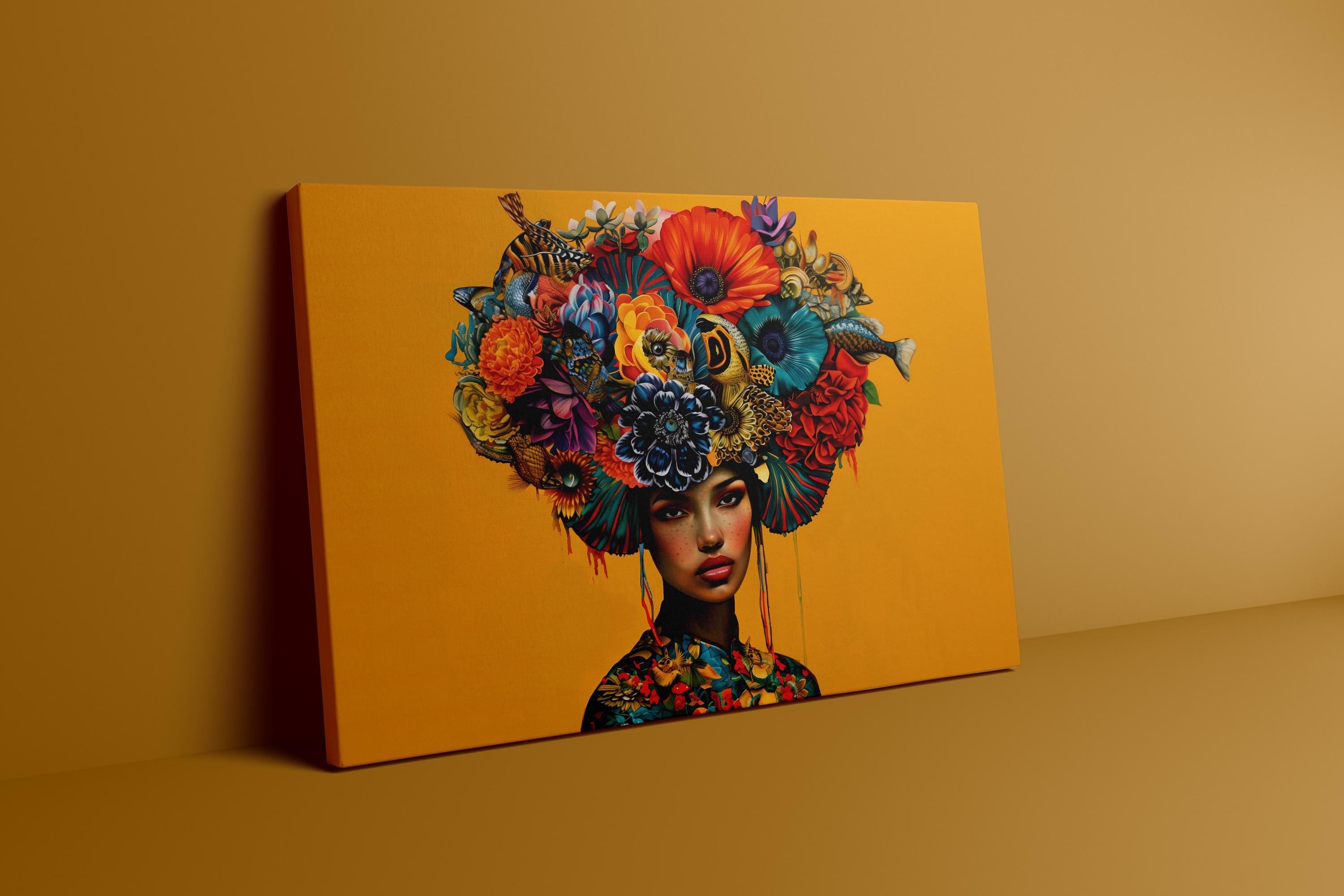 The Empress: Vibrant Floral Headdress Art | Modern & Elegant Botanical Portrait