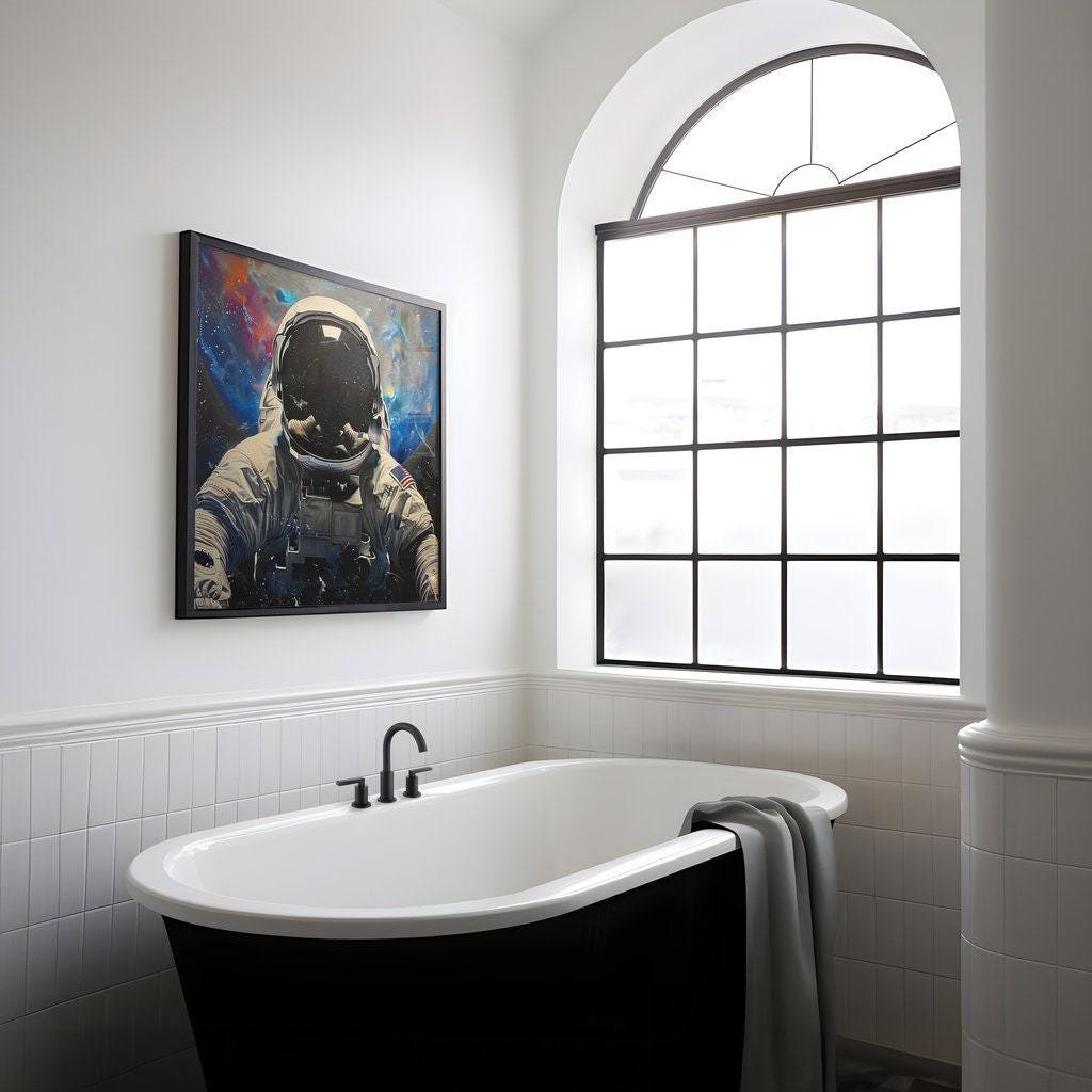 The Voyager: Astronaut in Vibrant Cosmic Space Art | Sci-Fi & Nebula Wall Decor