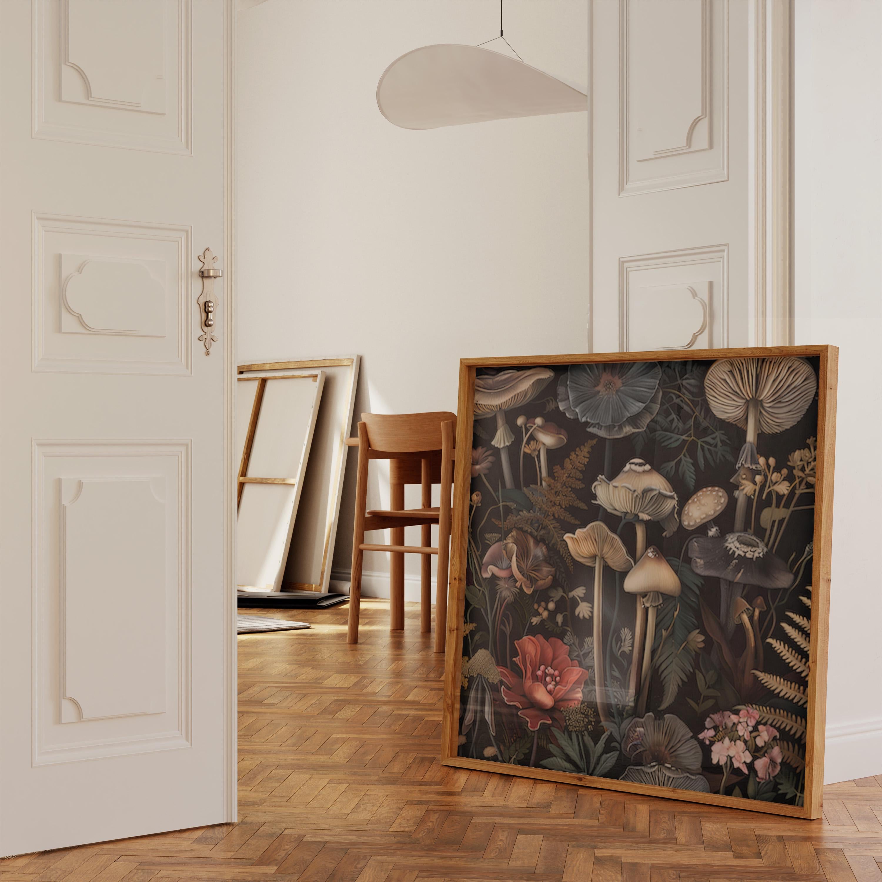 Enchanted Fungi: Dark Botanical Mushroom Art Print | Moody & Magical Forest Floor Decor