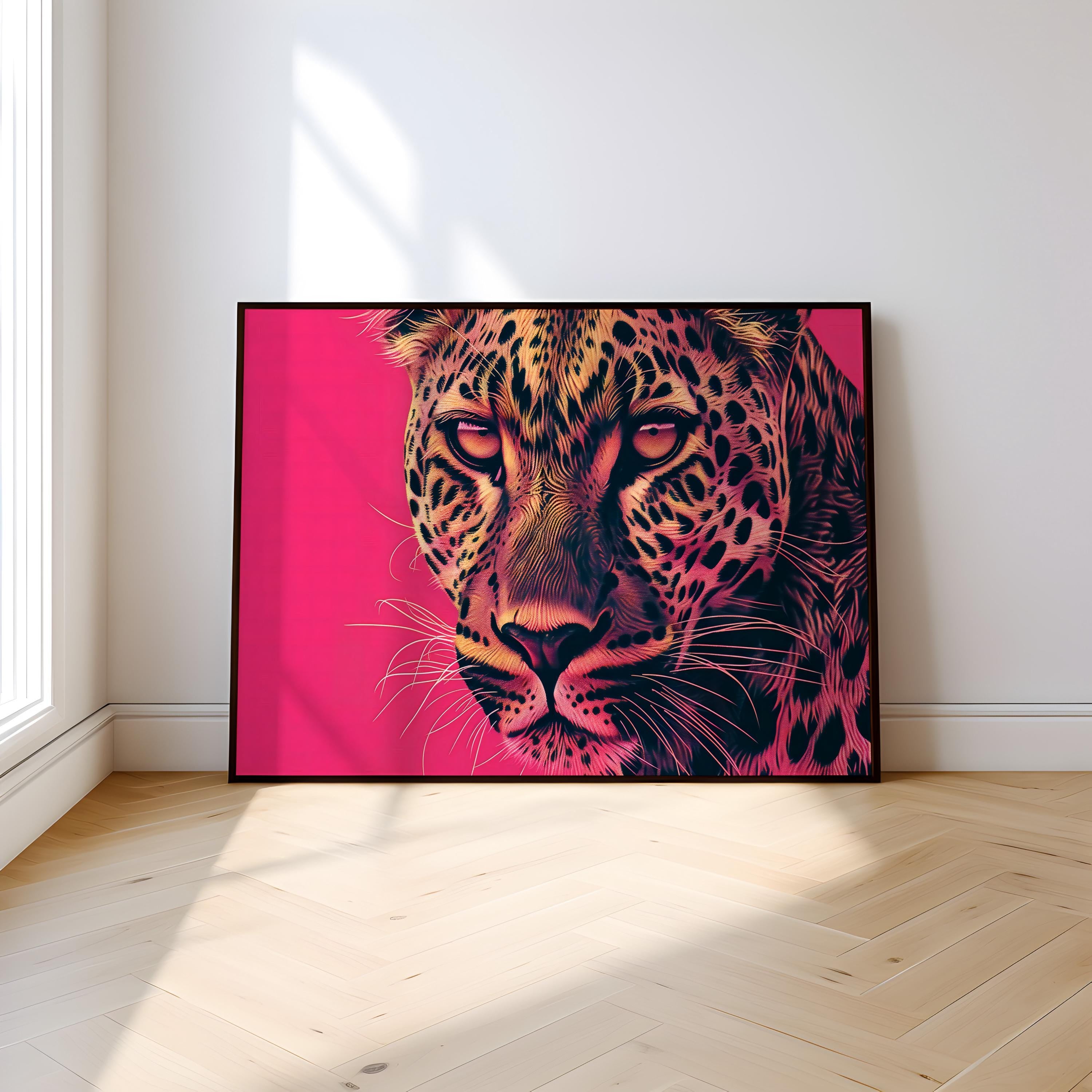Fierce Leopard Portrait on Pink | Bold & Elegant Wildlife Canvas Art Decor