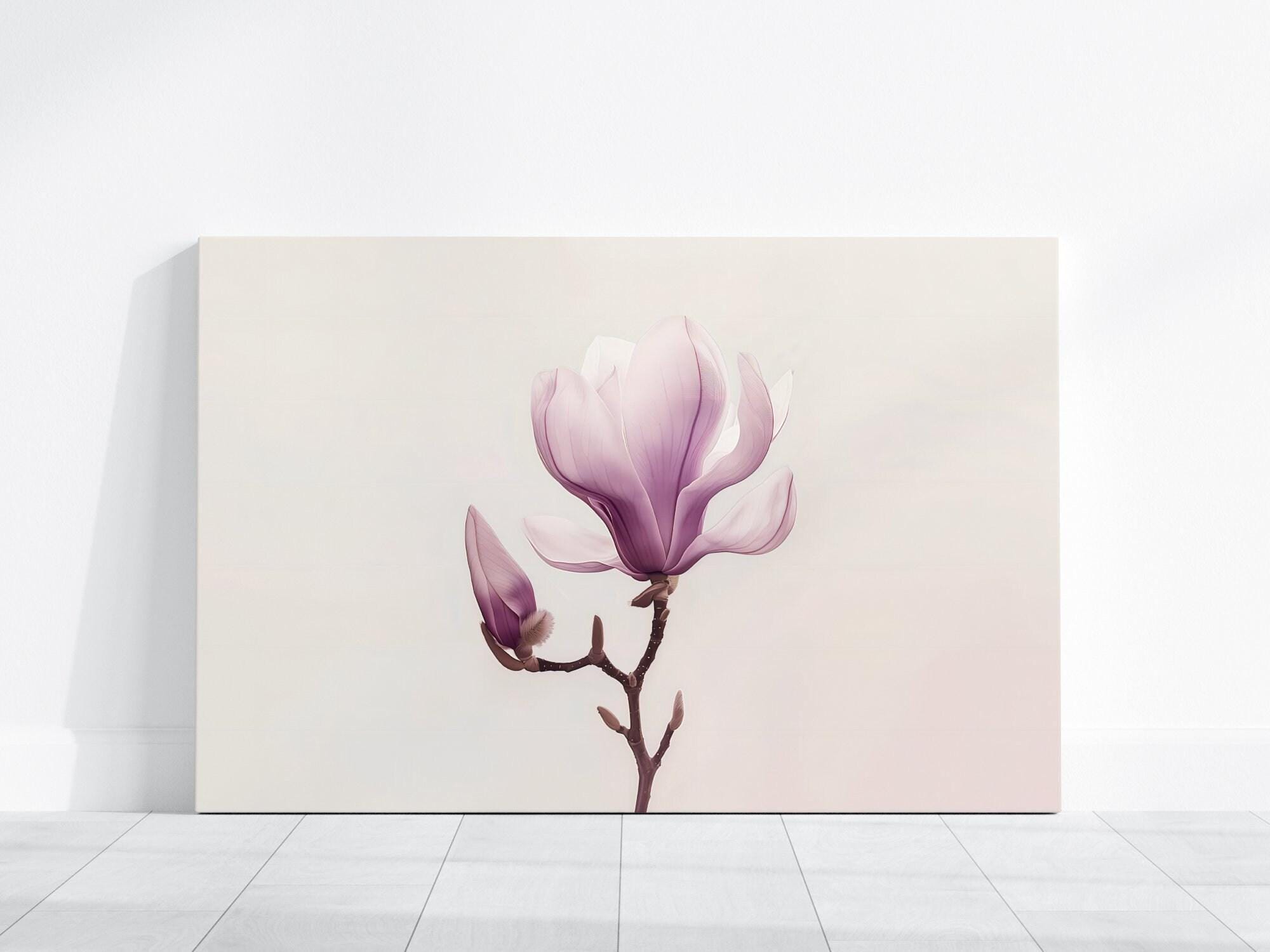 Purple Magnolia Wall Art - Modern Minimalist Flower Decor