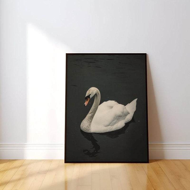 Vintage White Swan Art – Moody Lake Decor | Elegant Wall Print, Museum Quality