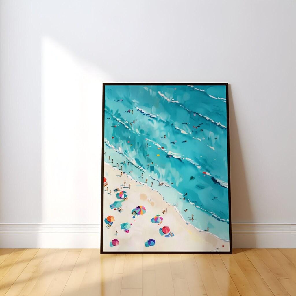 The Summer Constellation: Aerial Beach & Umbrellas Art | Vibrant & Modern Coastal Decor