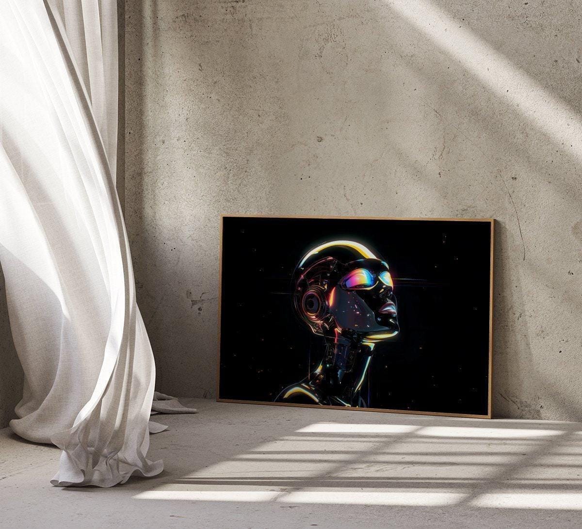 Android's Contemplation Wall Art: Minimalist Celestial Canvas Print