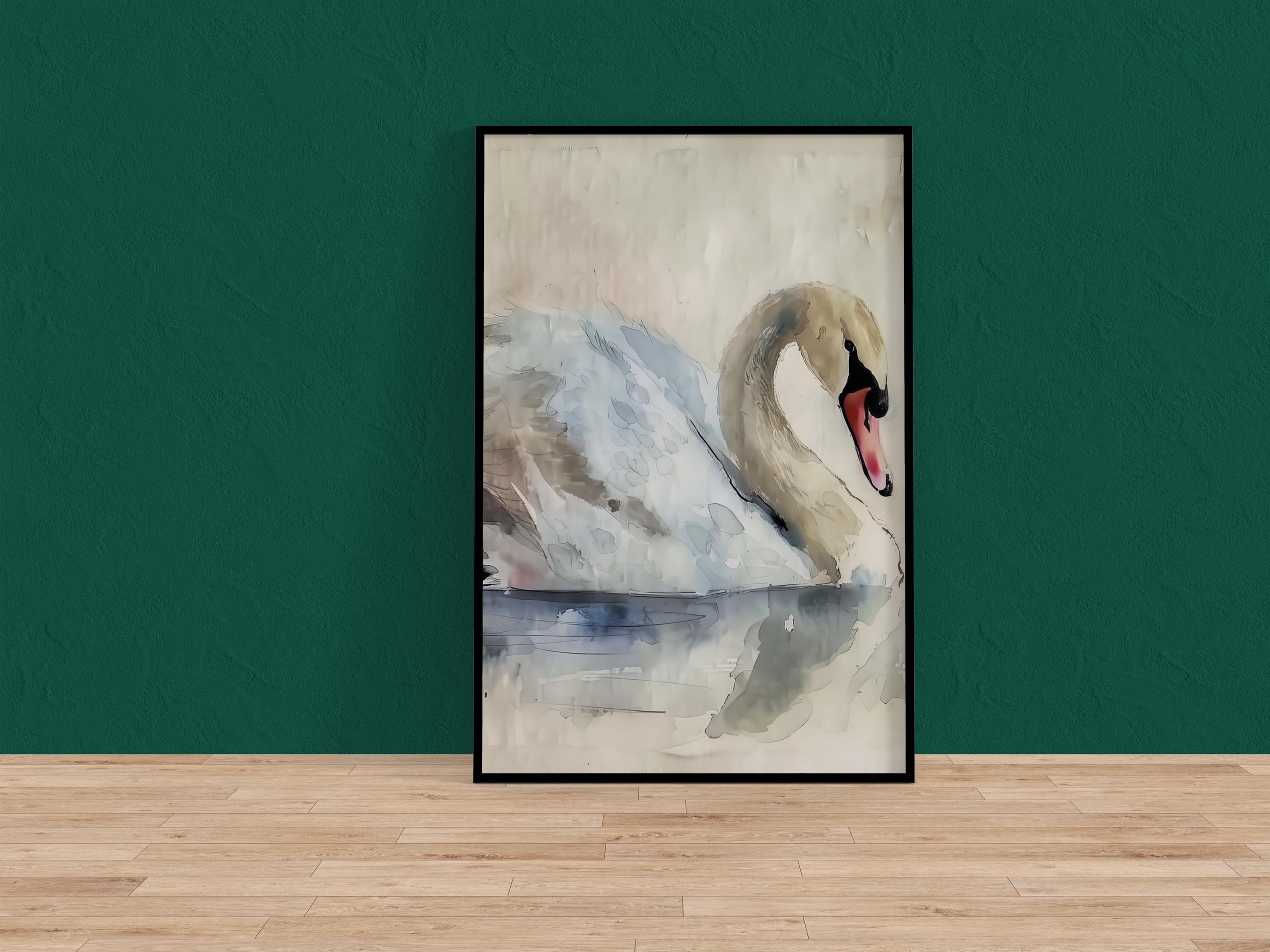 Serene Grace: Elegant Swan Watercolor Art Print | Calming & Peaceful Lake Scene Decor