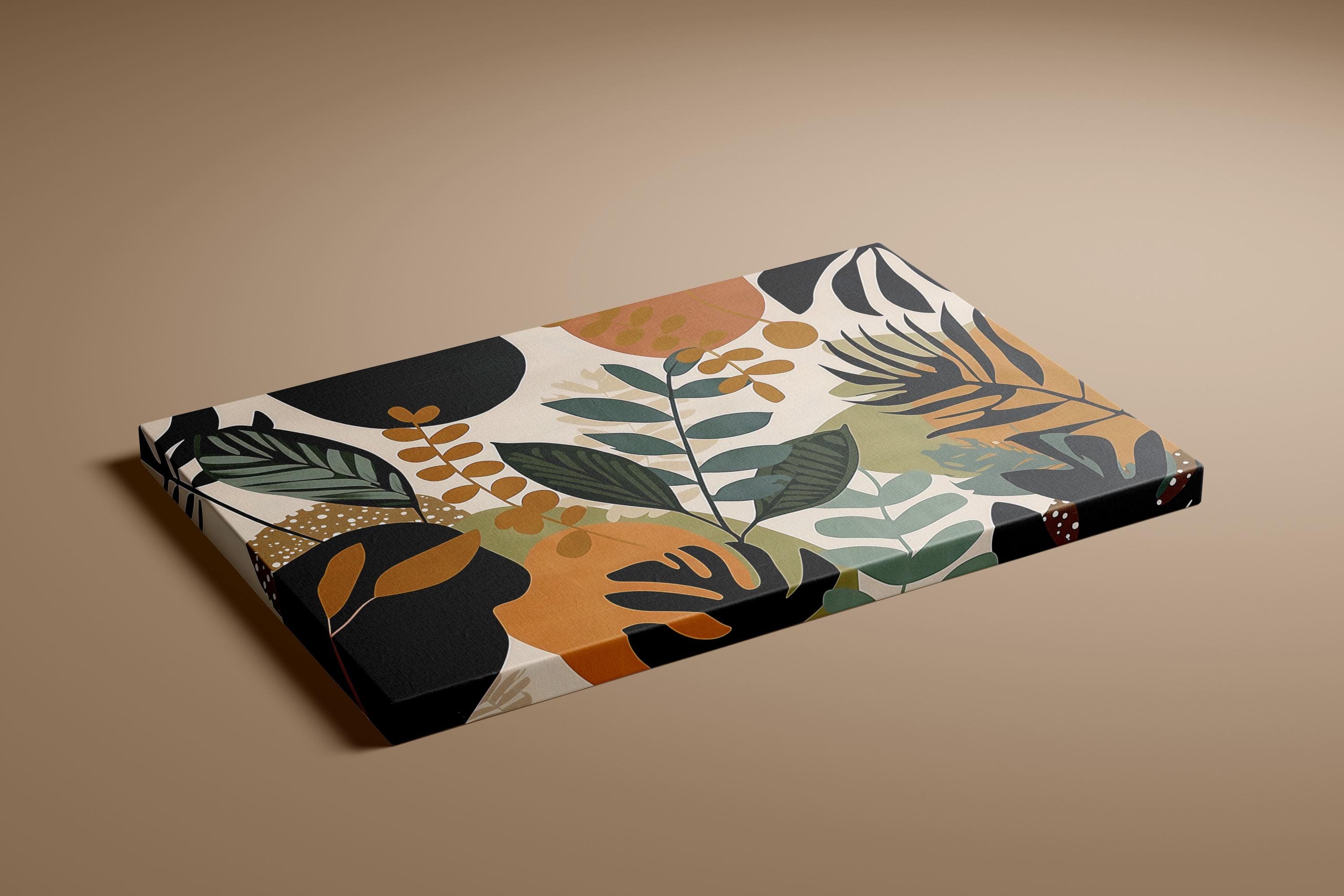 Boho Tropical Leaves Canvas, Mid-Century Modern Style (Ready to Hang)