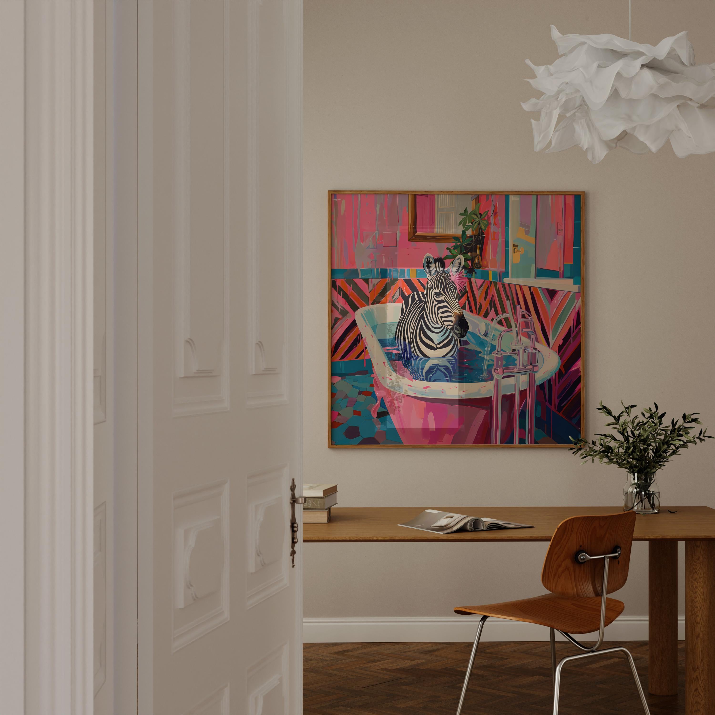 The Eccentric Bather: Chic Zebra in Pink Bathtub Art | Maximalist & Preppy Bathroom Decor