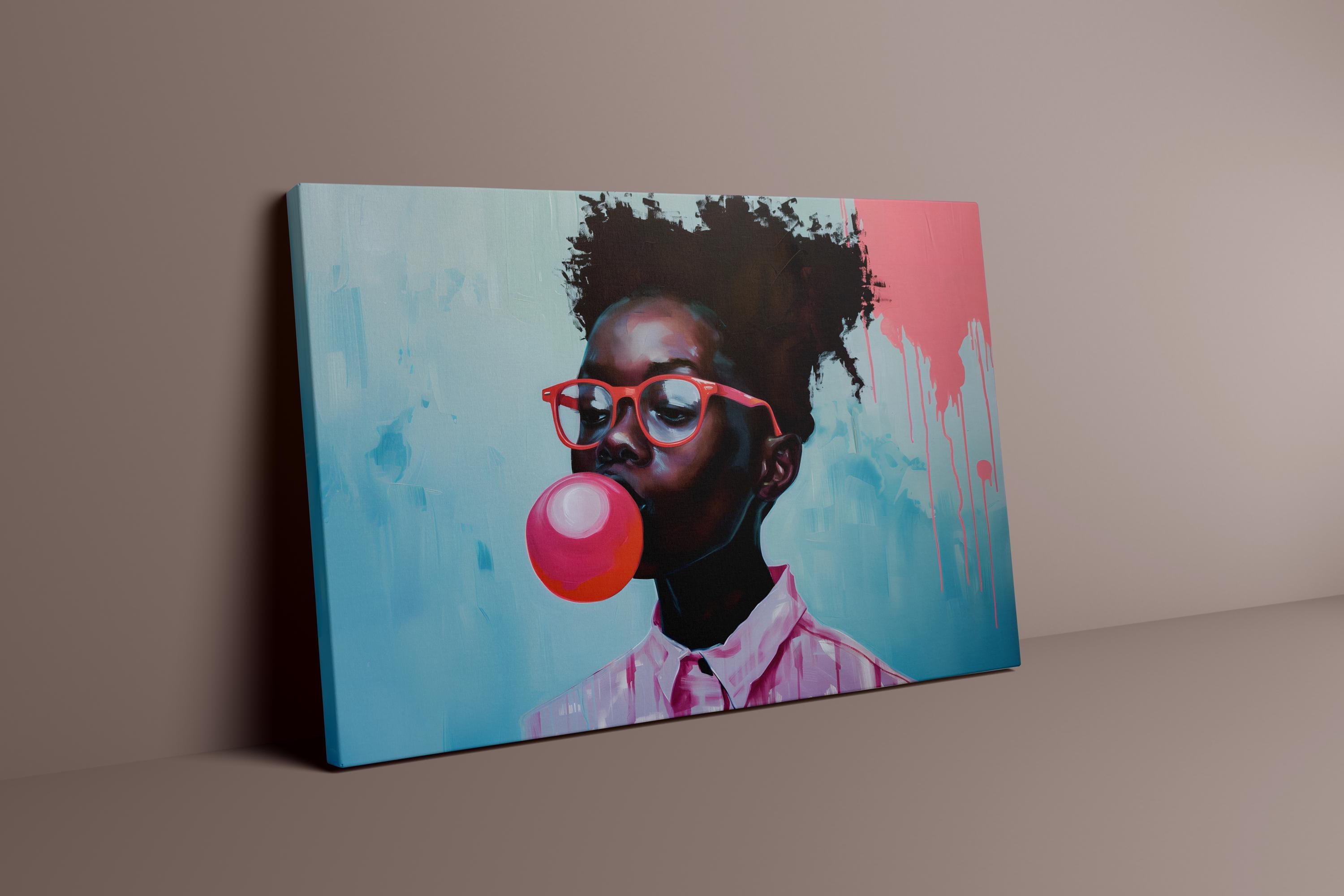 Bubblegum Girl Canvas Art - Trendy Modern Wall Decor