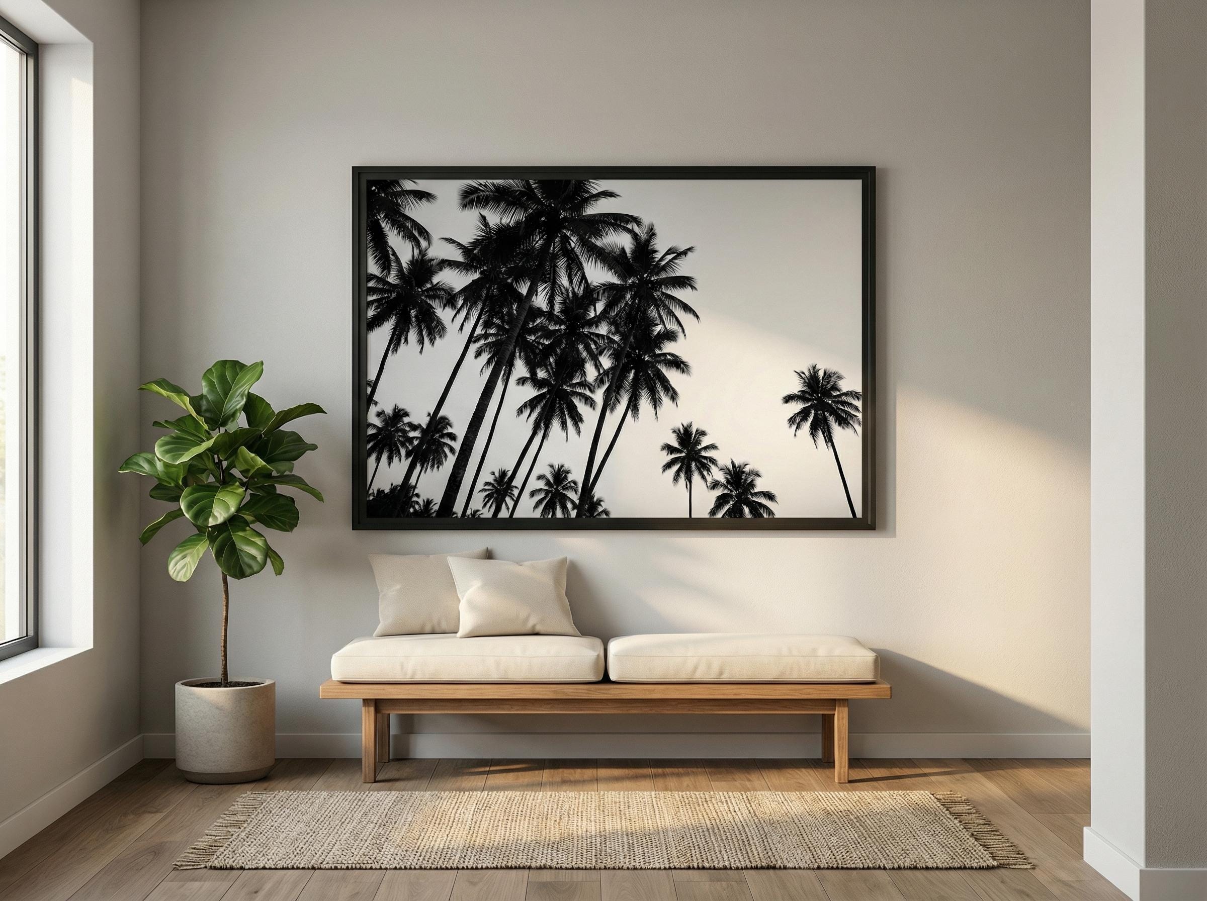 California Palm Trees Wall Art - Minimalist Black and White Print