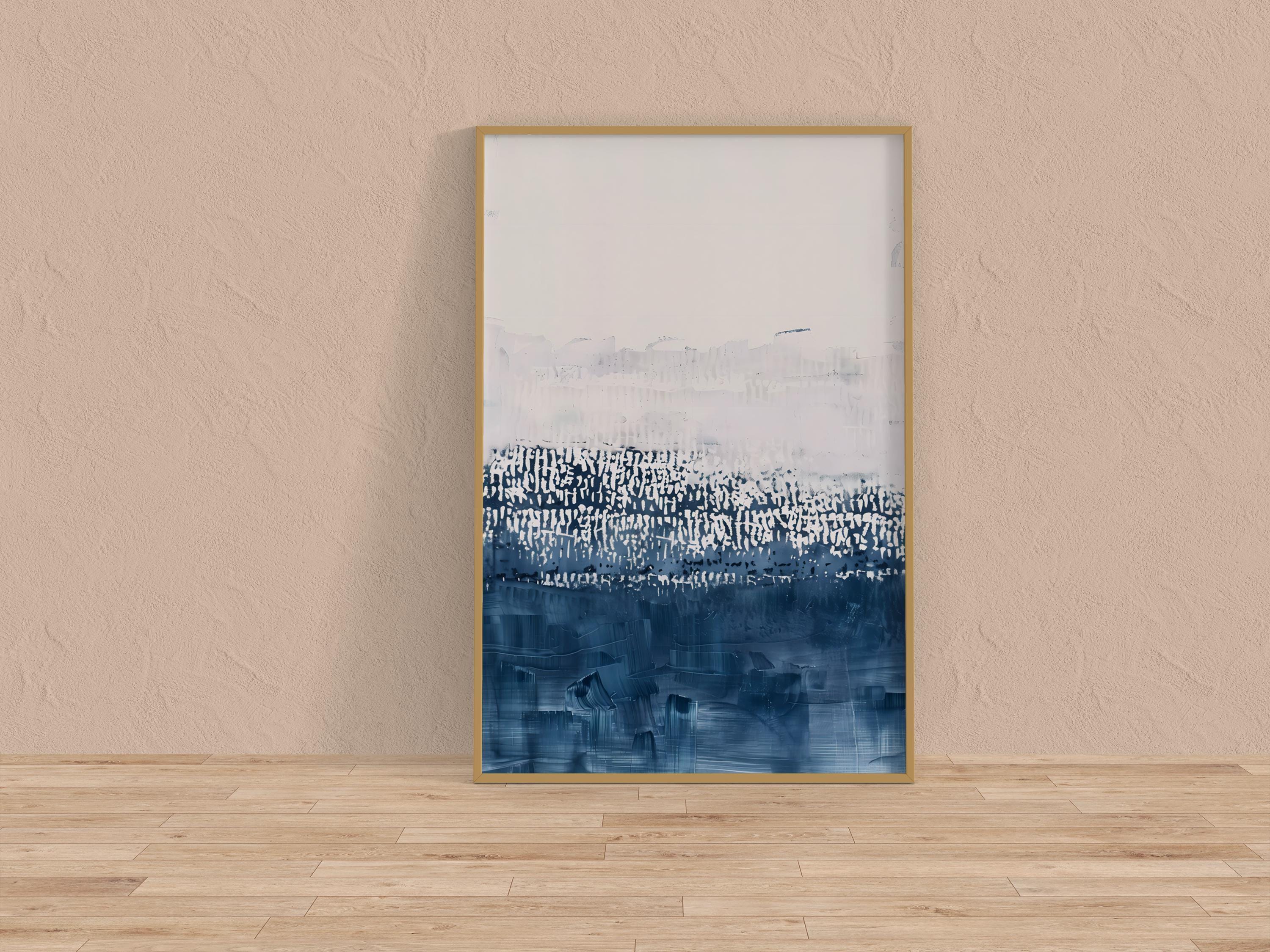 Abstract Wave Wall Art: Persian Blue and White - Modern Minimalist Style
