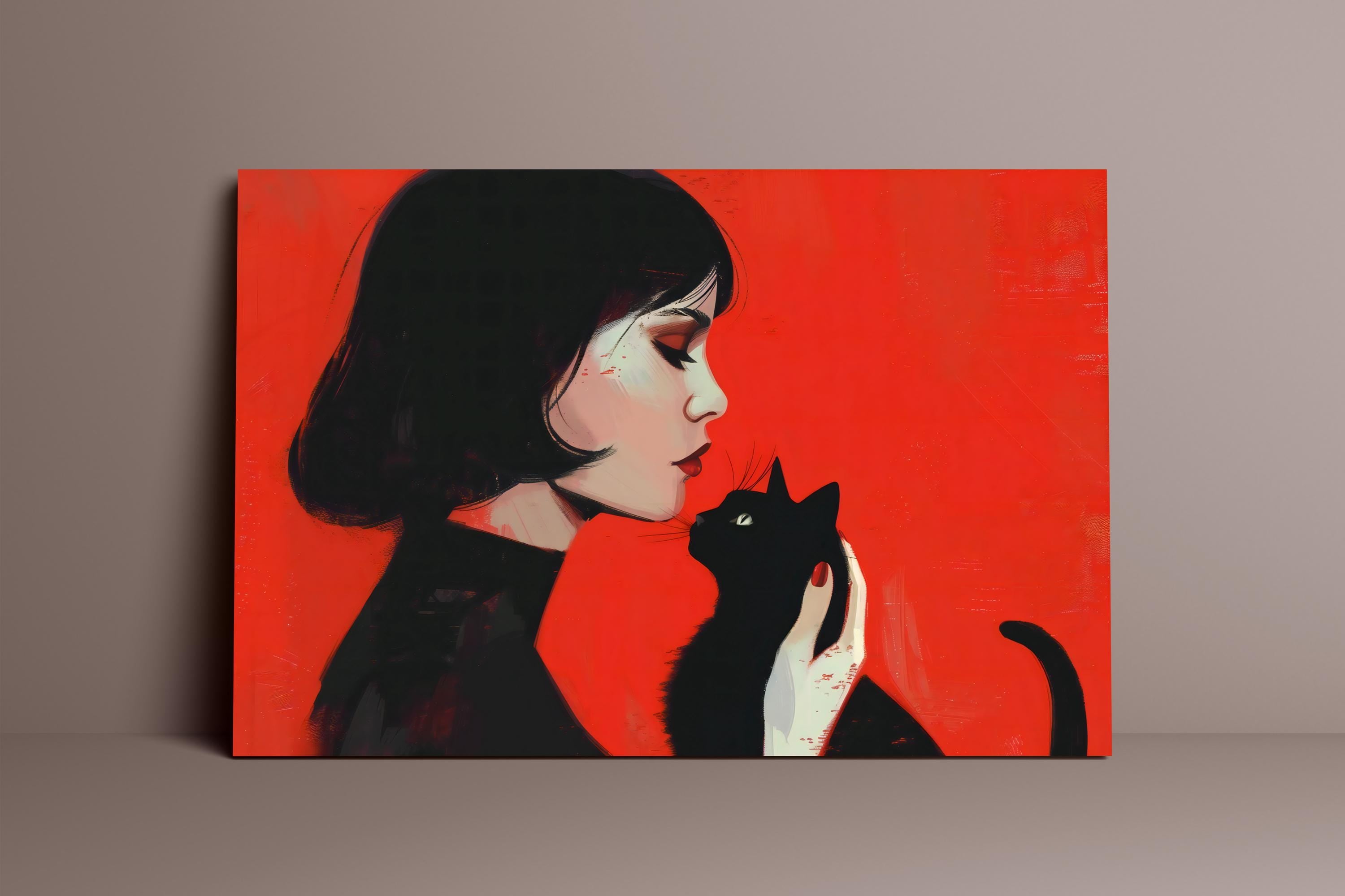 The Familiar: Woman and Black Cat Portrait | Moody, Modern & Evocative Wall Art