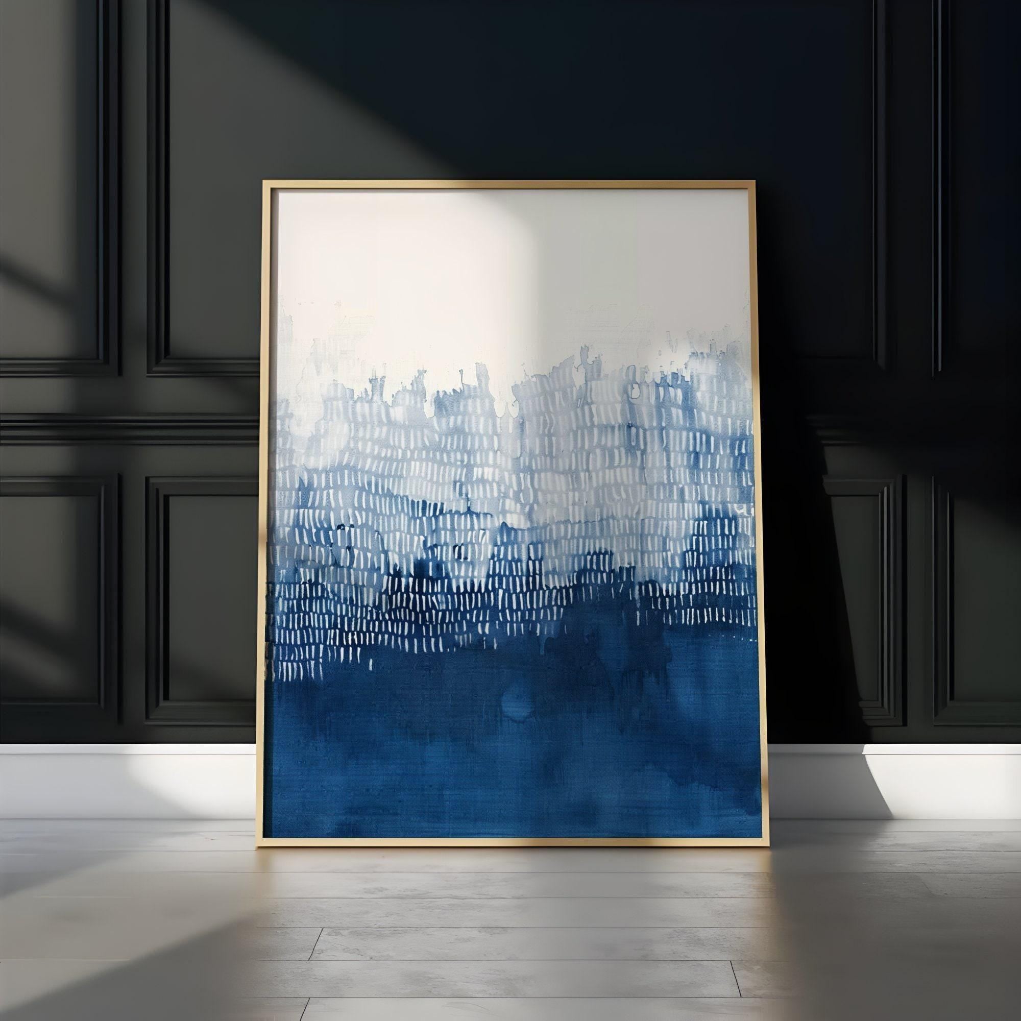 Abstract Wave Wall Art: Persian Blue and White - Modern Minimalist Style