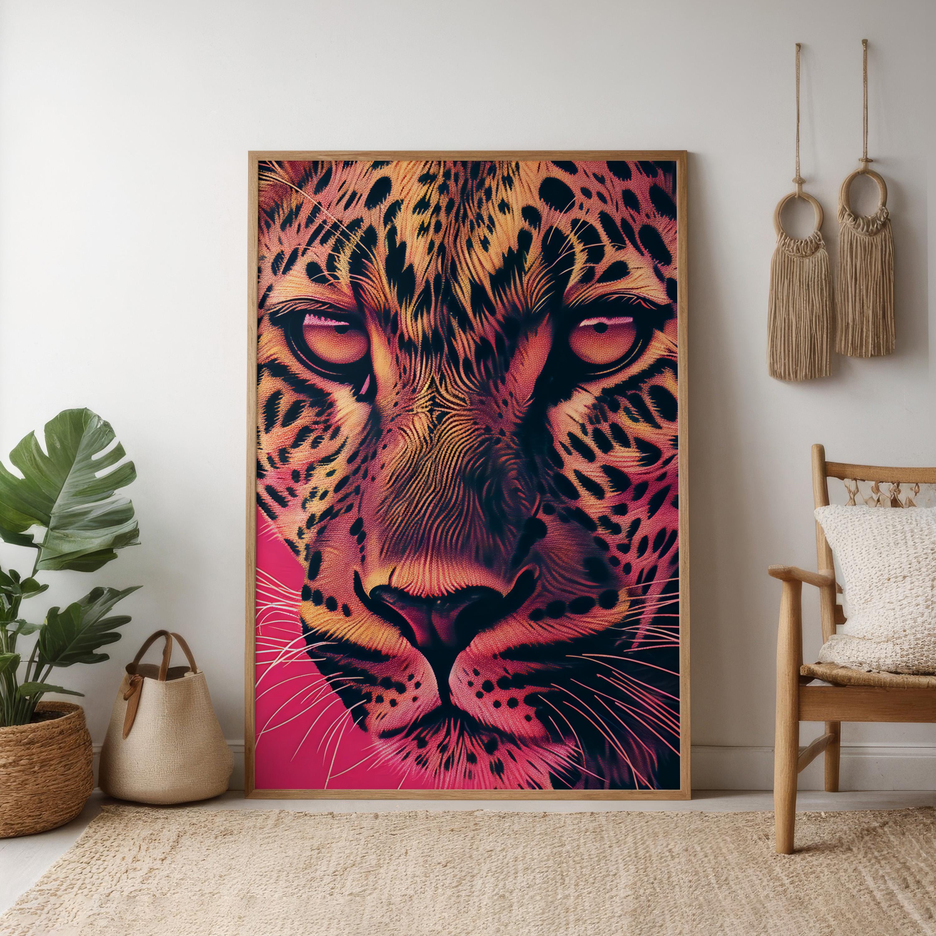 Fierce Leopard Portrait on Pink | Bold & Elegant Wildlife Canvas Art Decor
