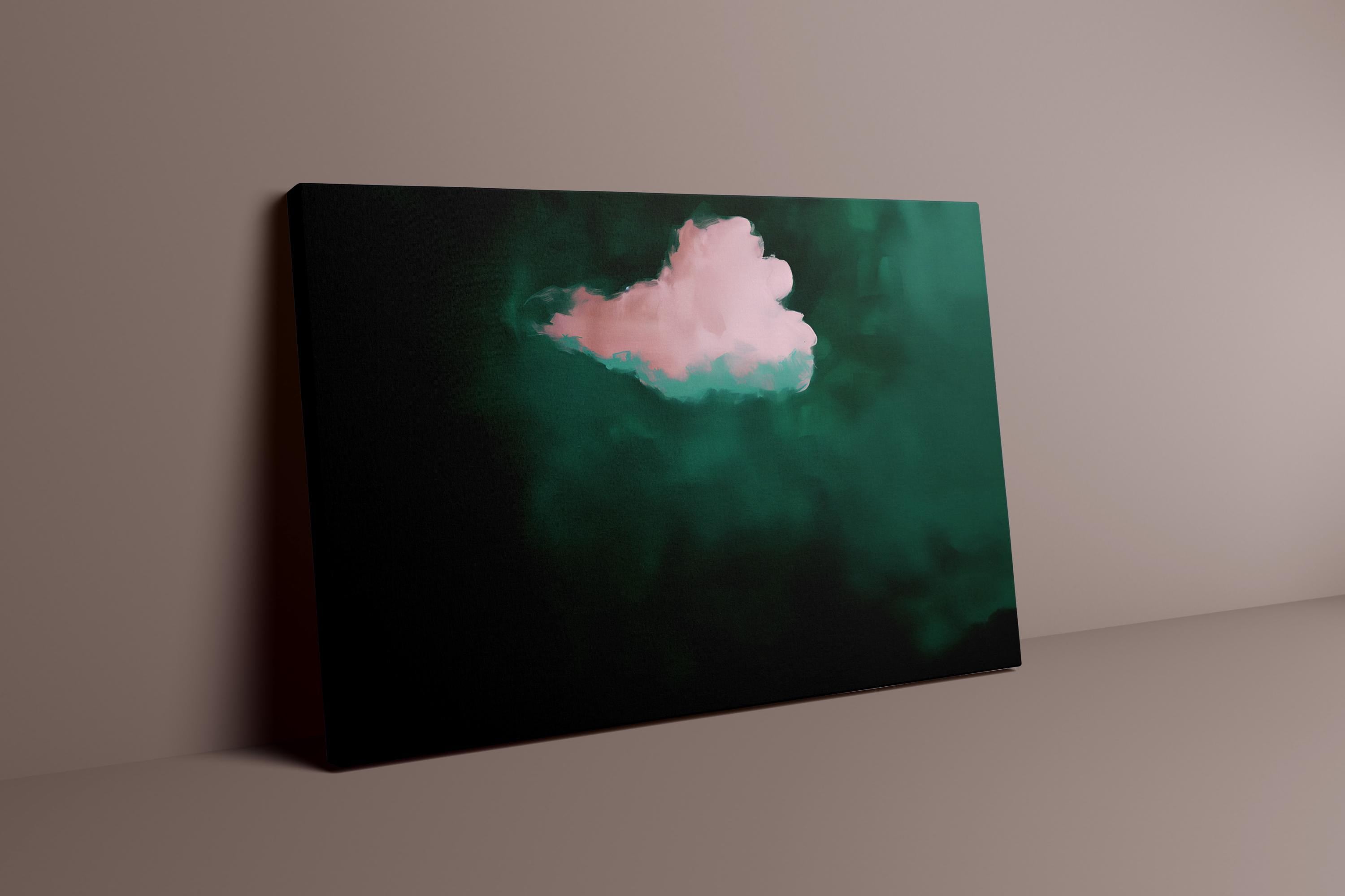 The Emerald Dream: Maximalist Pink & Green Abstract Cloud Art | Moody & Sophisticated Wall Decor