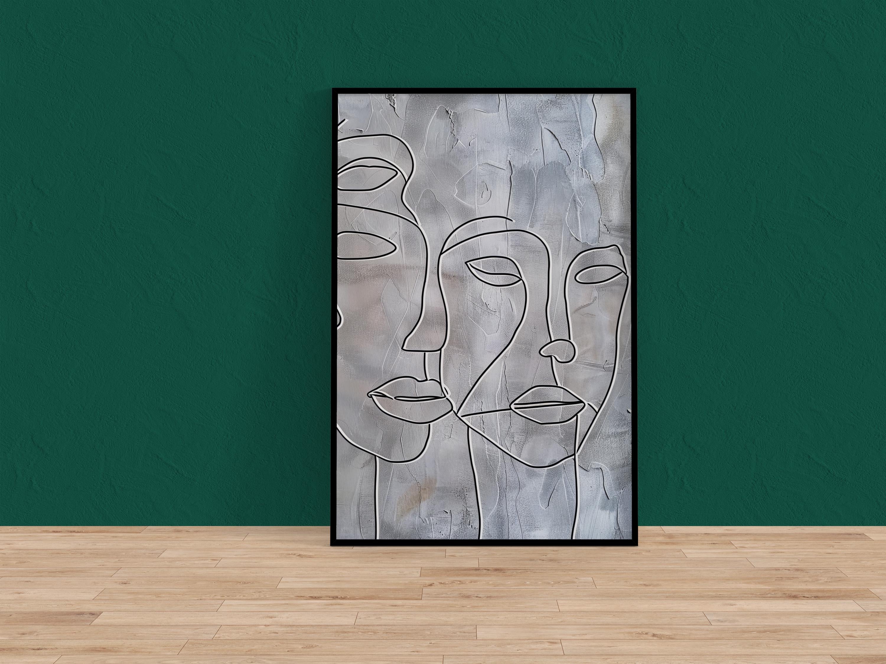 The Single Line: Minimalist Three Faces Abstract Art | Modern & Sophisticated Wall Decor