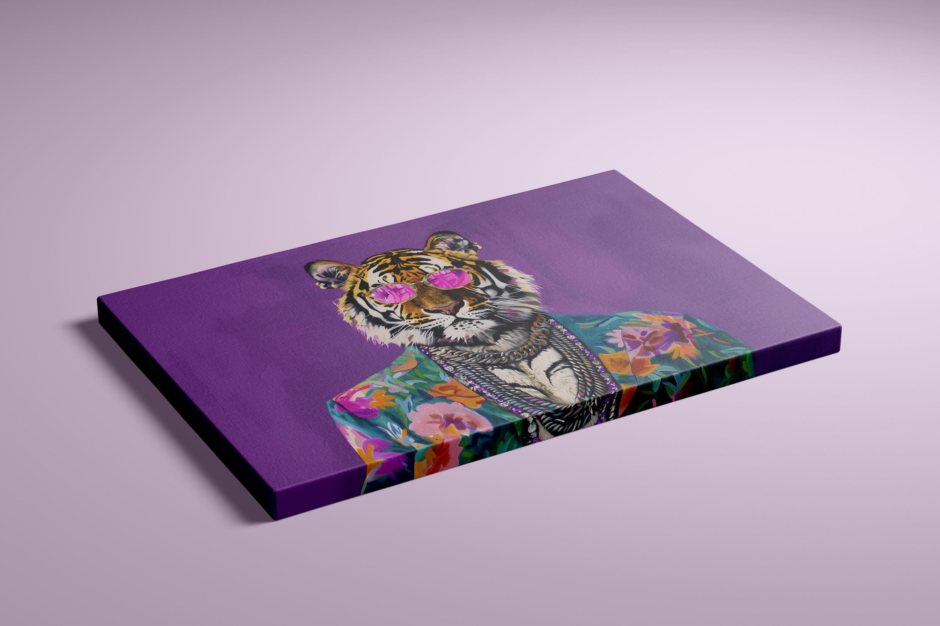 The Fashionista: Chic Tiger in Pink Sunglasses Art | Vibrant & Modern Animal Print Decor